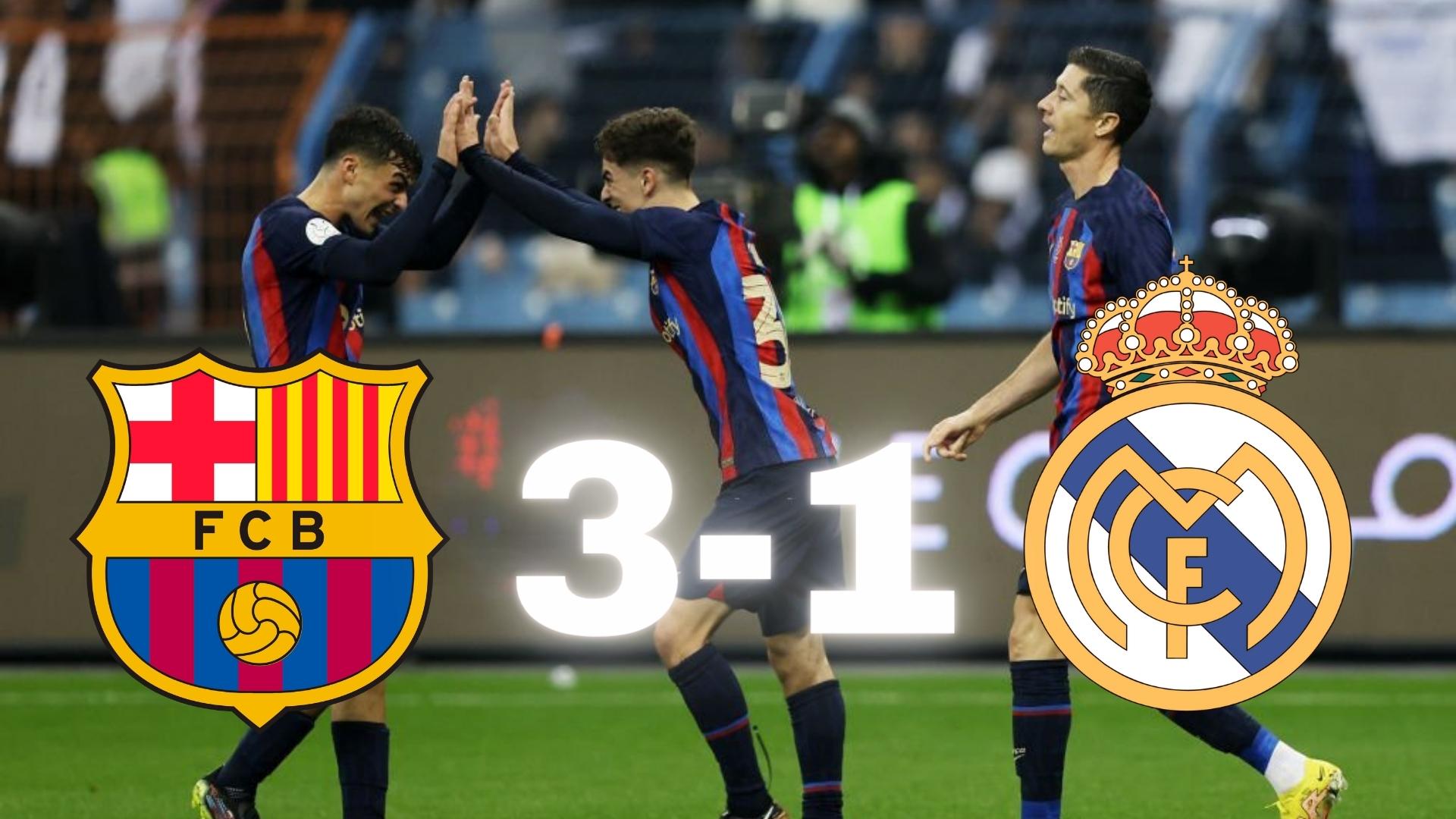 Pedri, Gavi and Lewandowski during the game between Barcelona and Real Madrid