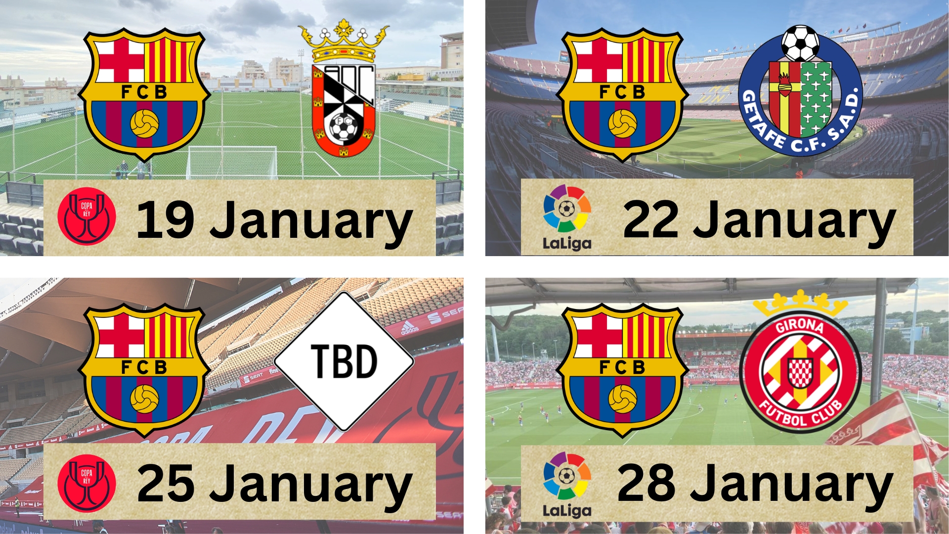 The hectic schedule of FC Barcelona from January 19th to January 28th