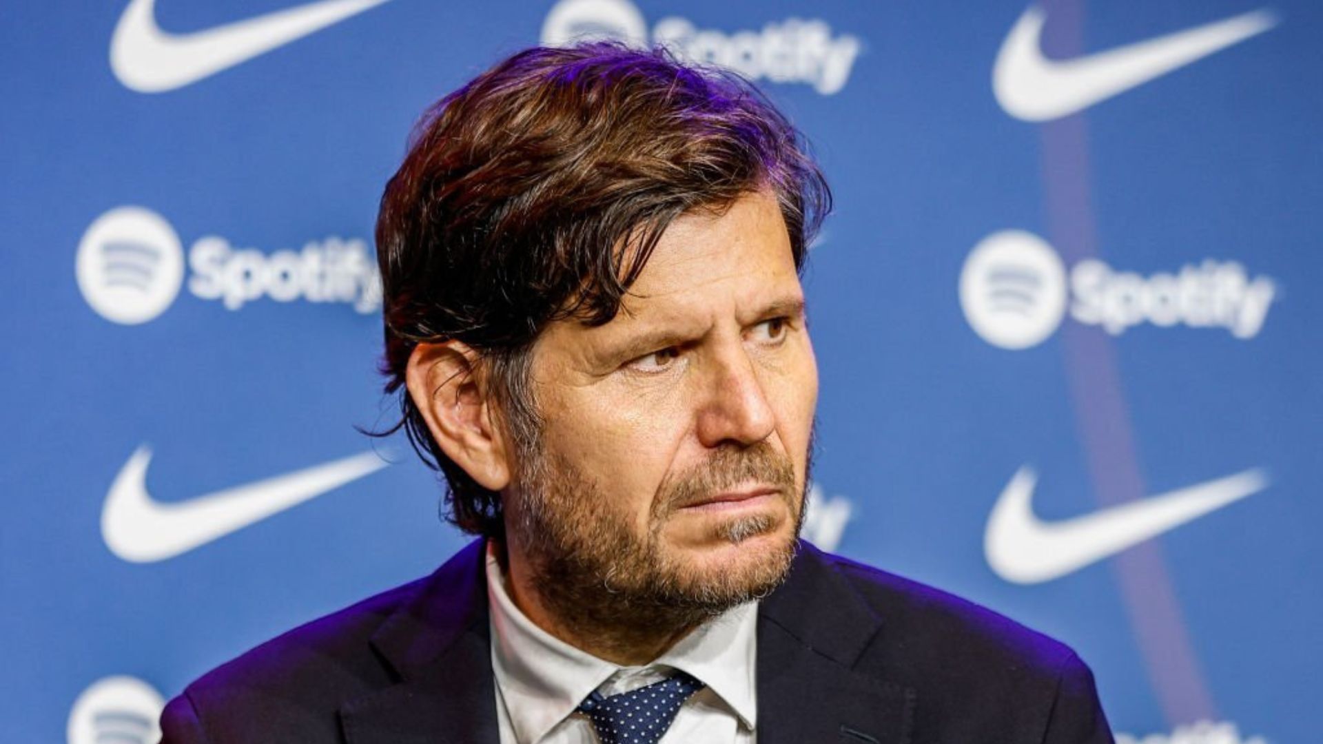 Barcelona sporting director Mateu Alemany during the presentation