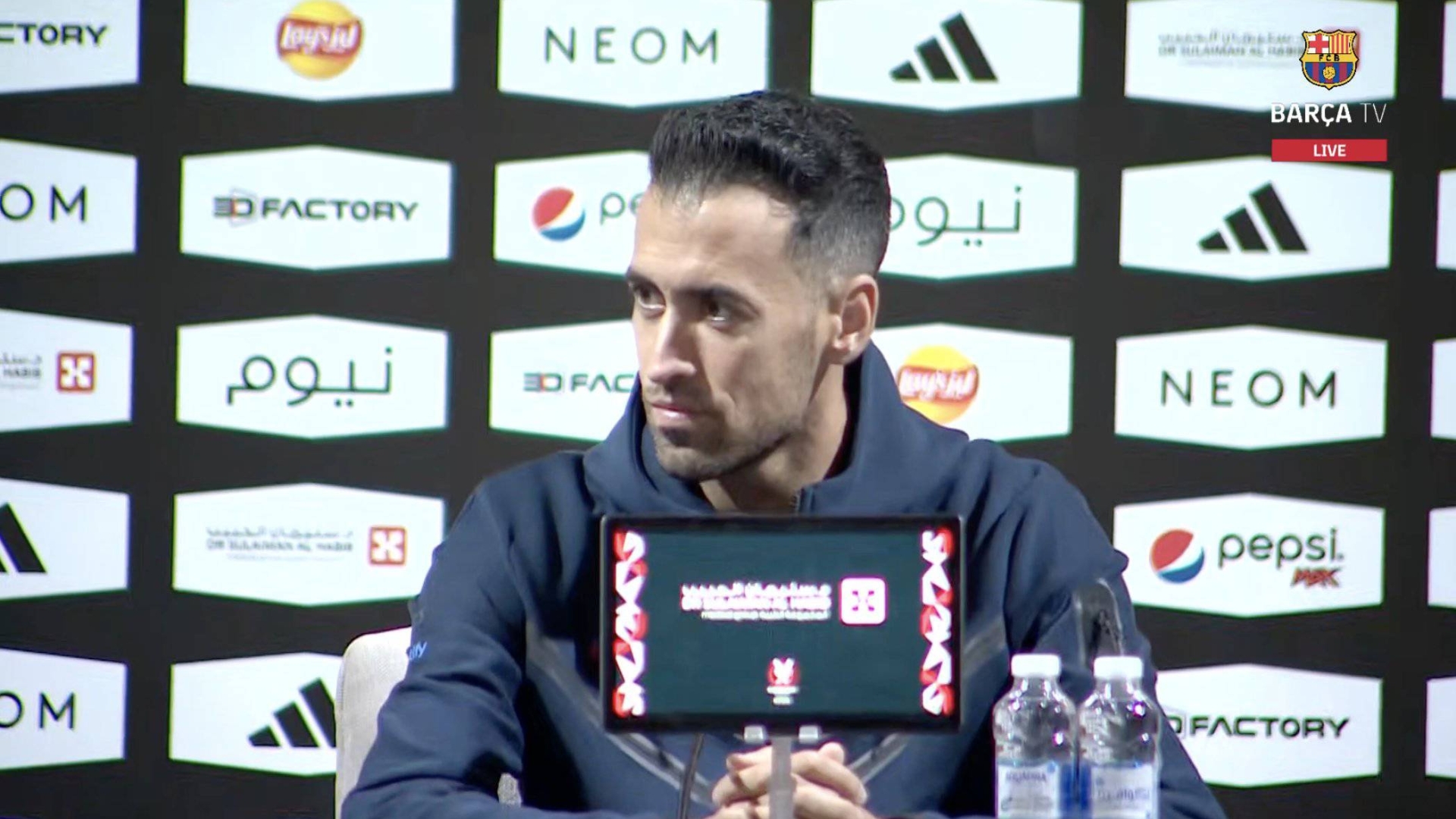 Busquets during the press conference ahead of the Spanish Super Cup Final against Real Madrid.