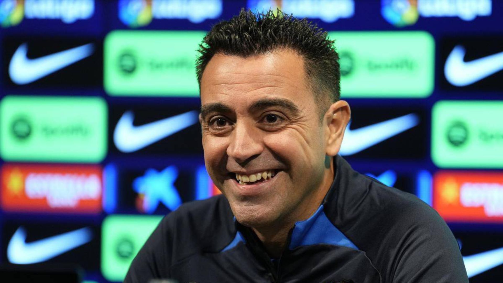 Xavi reacts after the 3-1 win against Real Madrid