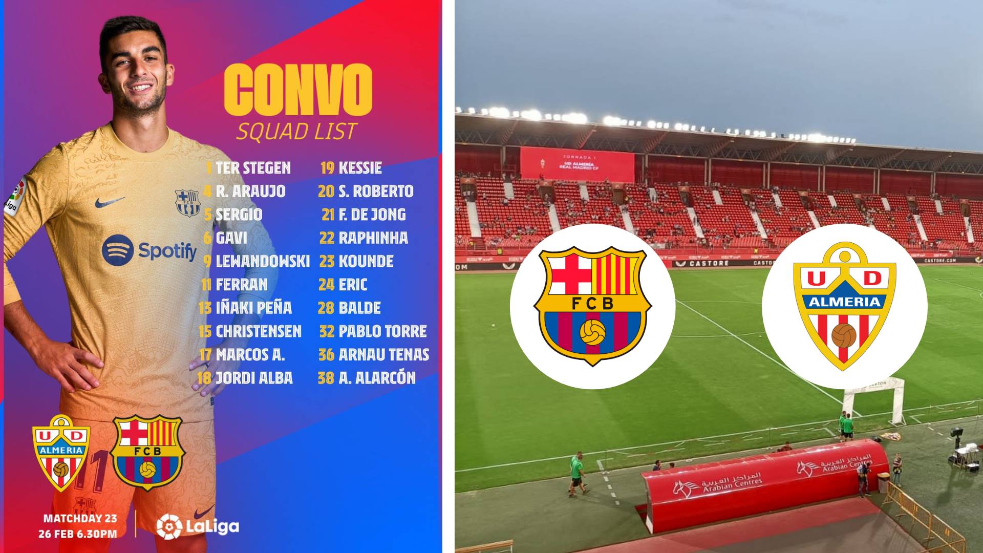 Barcelona squad list for the game against UD Almeria