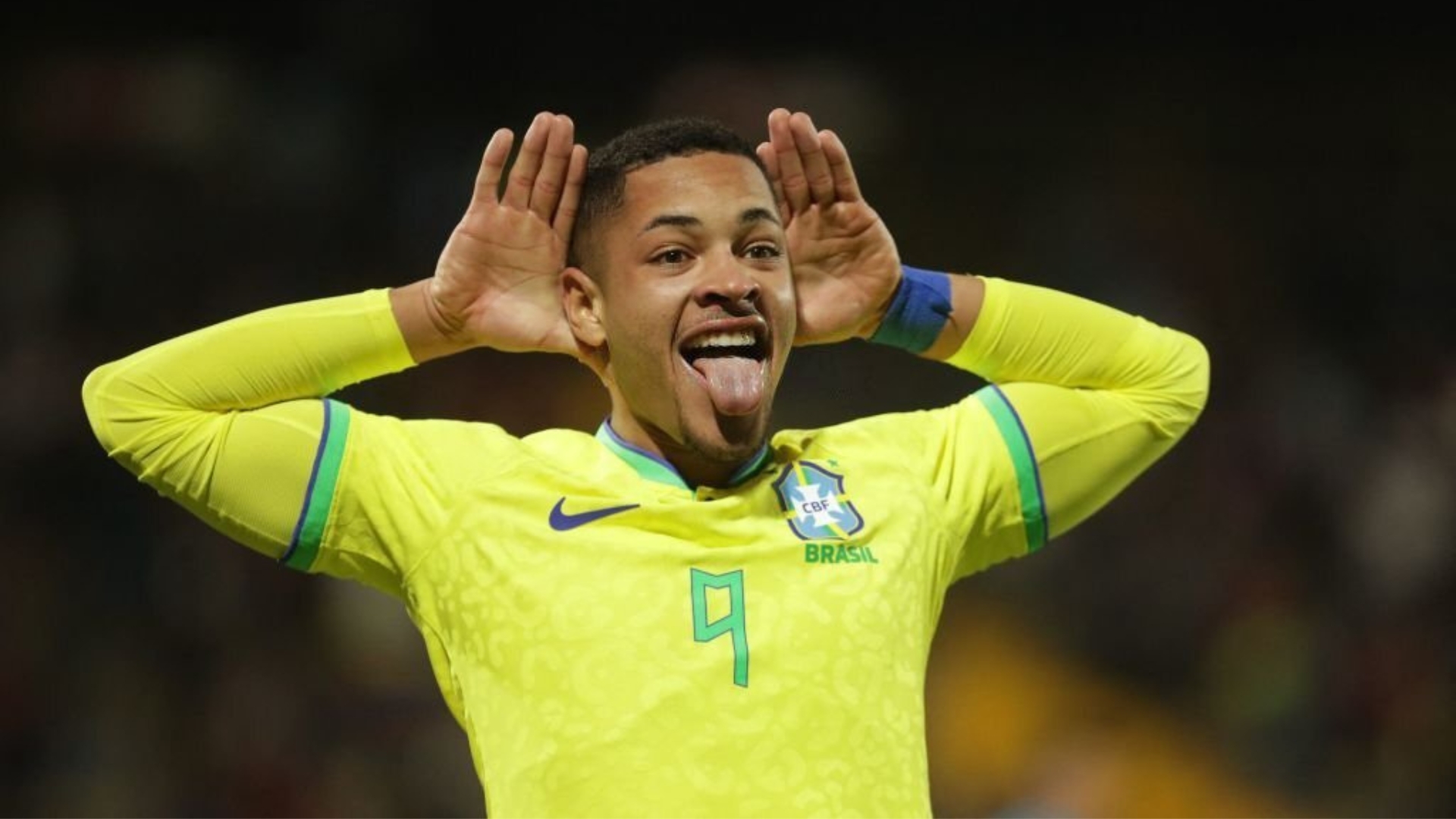 Barcelona summer target Vitor Roque celebrating after scoring a goal