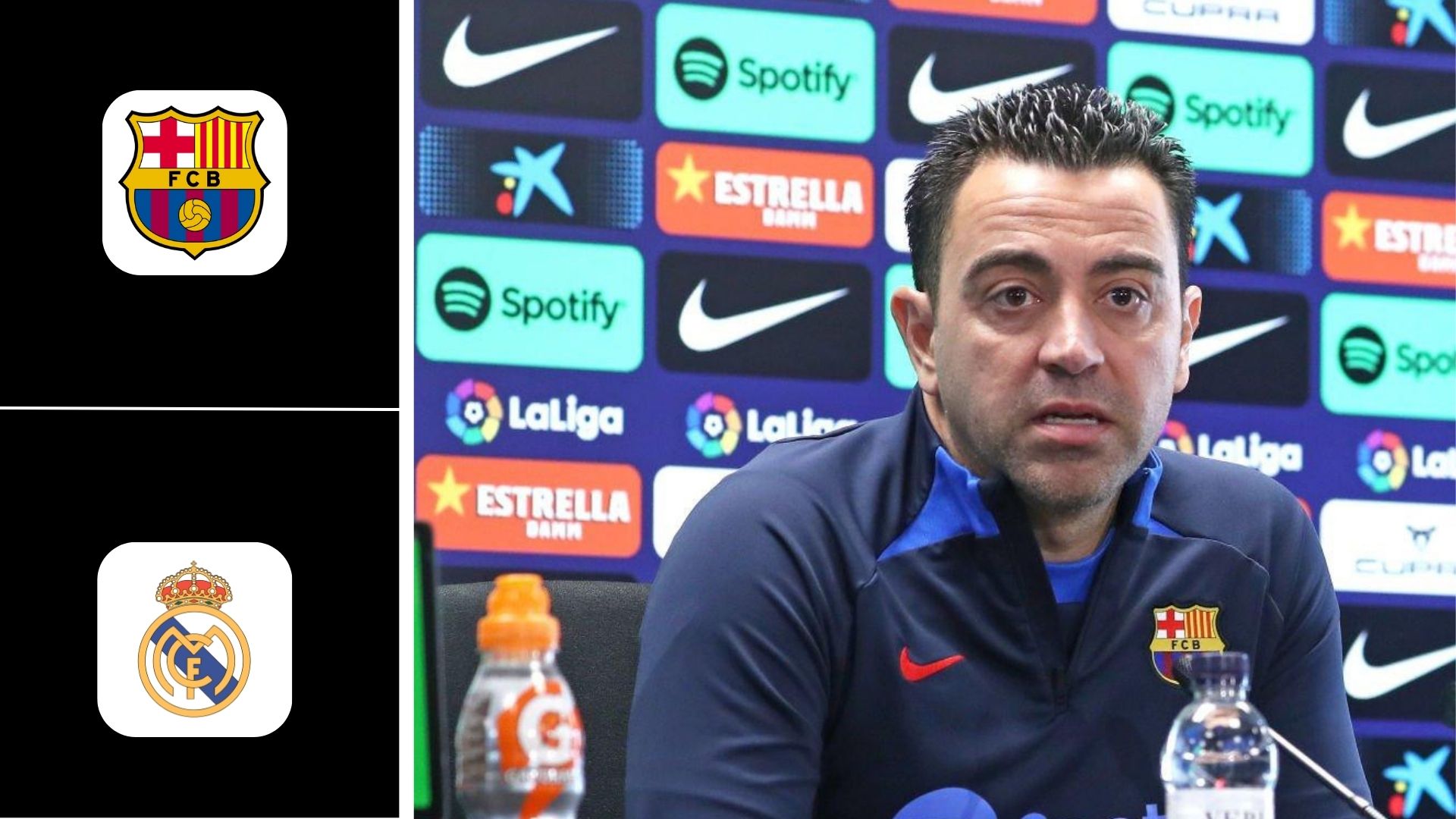 Xavi during the pre match press conference ahead of Barcelona vs Real Madrid