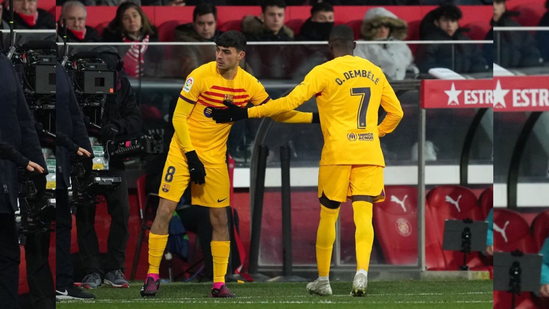 Barcelona players Pedri and Dembele