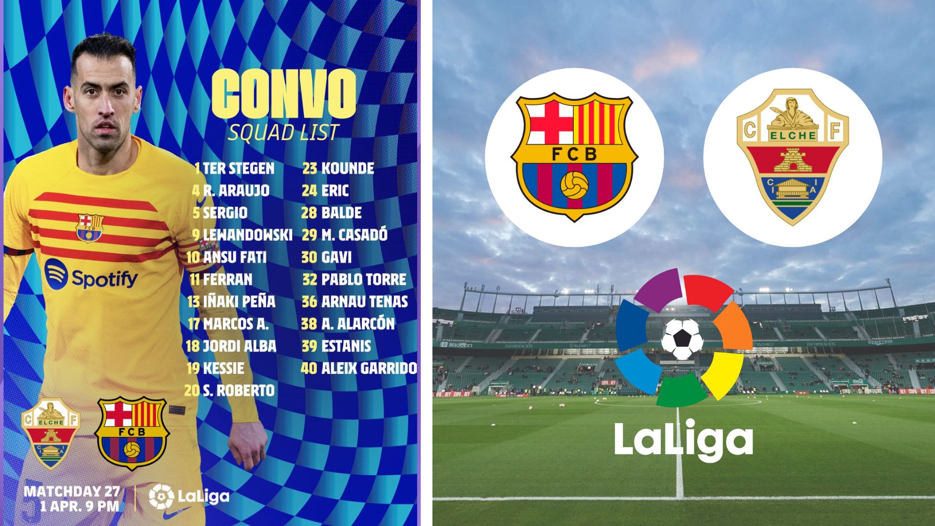 Barcelona squad list for the game against Elche