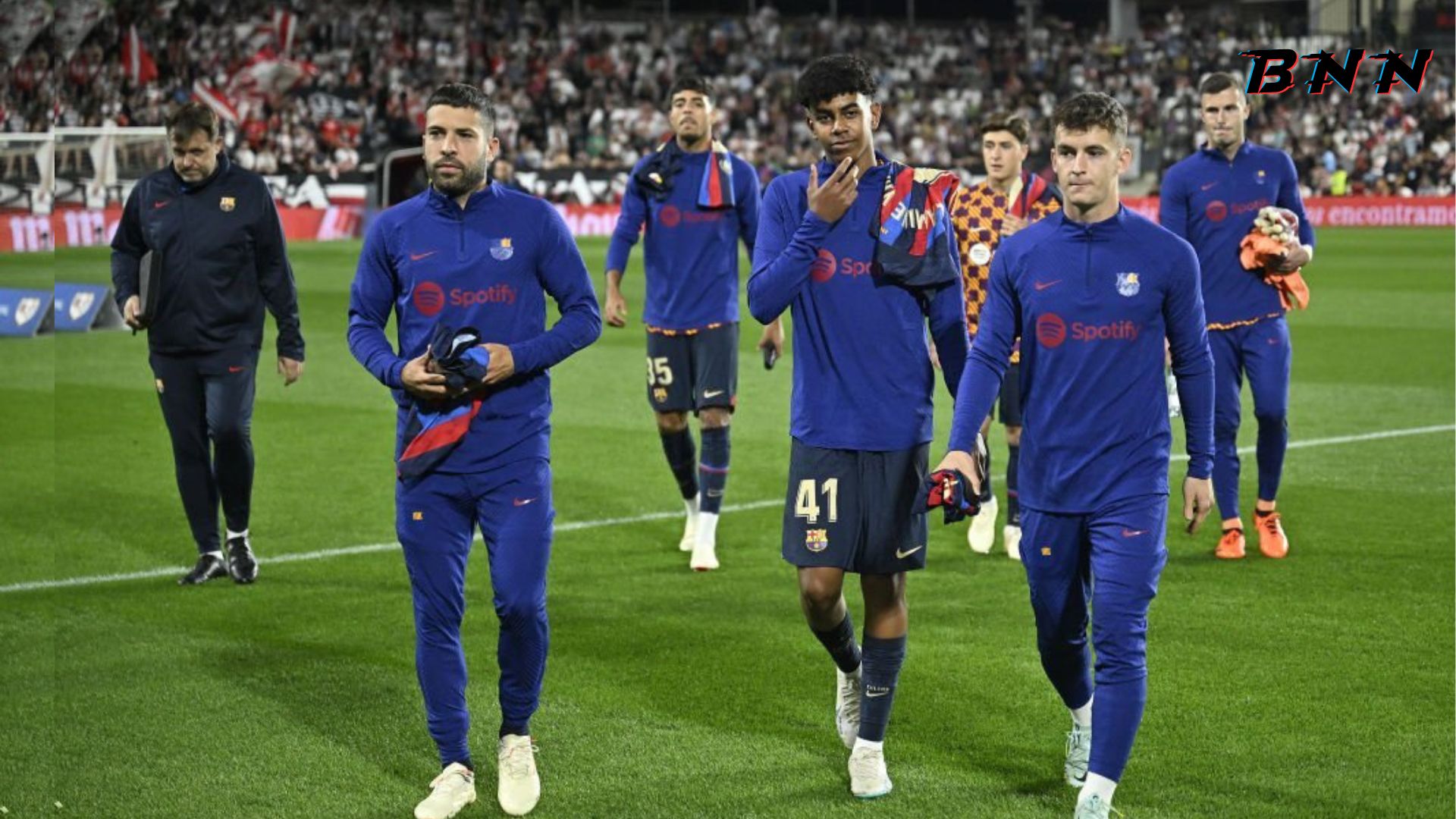 Barcelona players during warm up