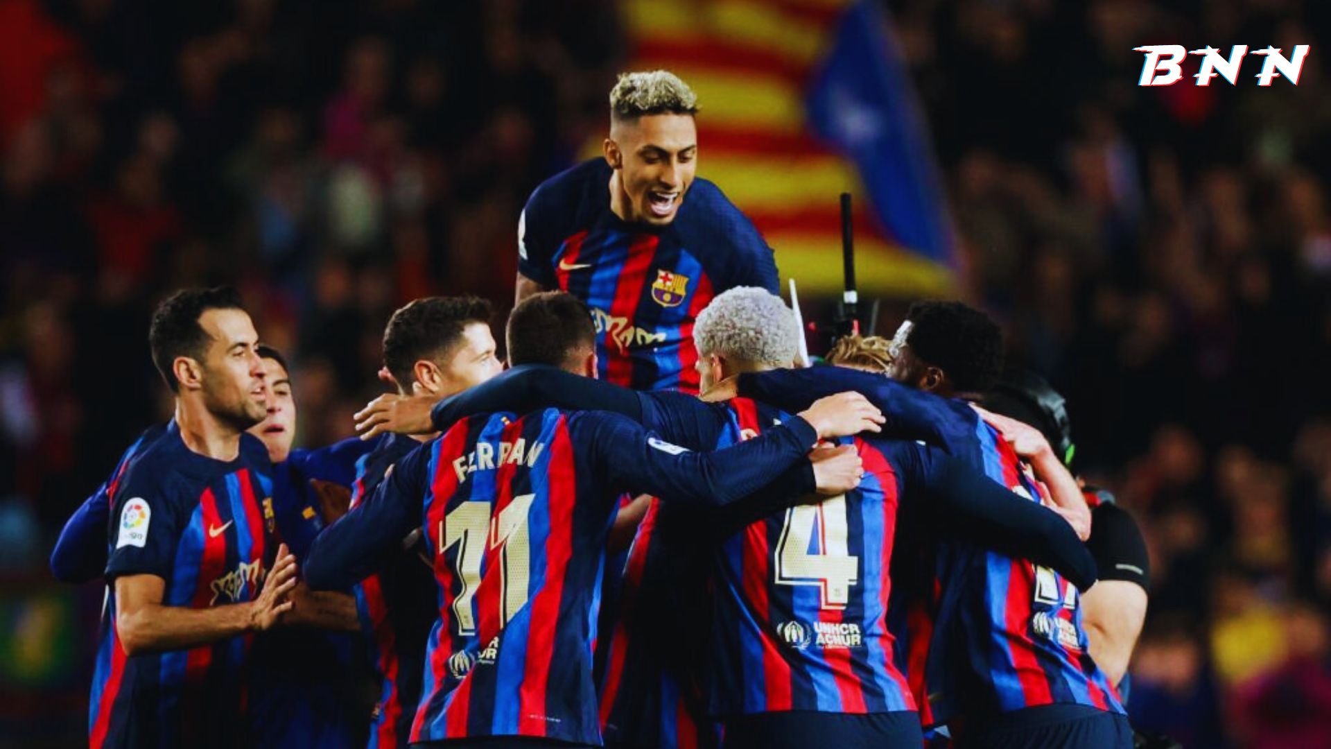 Barcelona players celebrating
