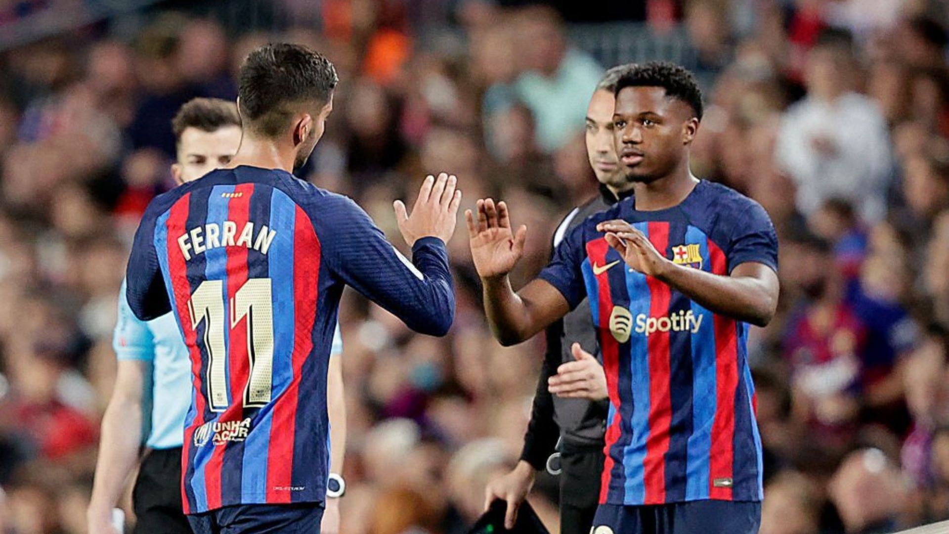Barcelona forwards Ferran Torres and Ansu Fati