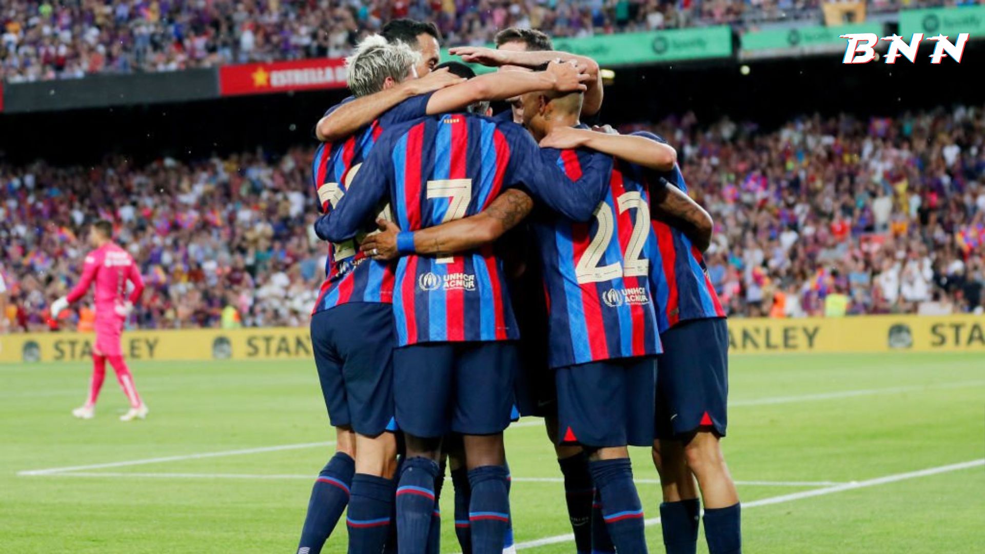 Barcelona players celebrating