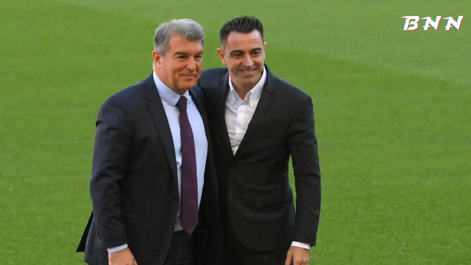 Barcelona president Laporta with head coach Xavi