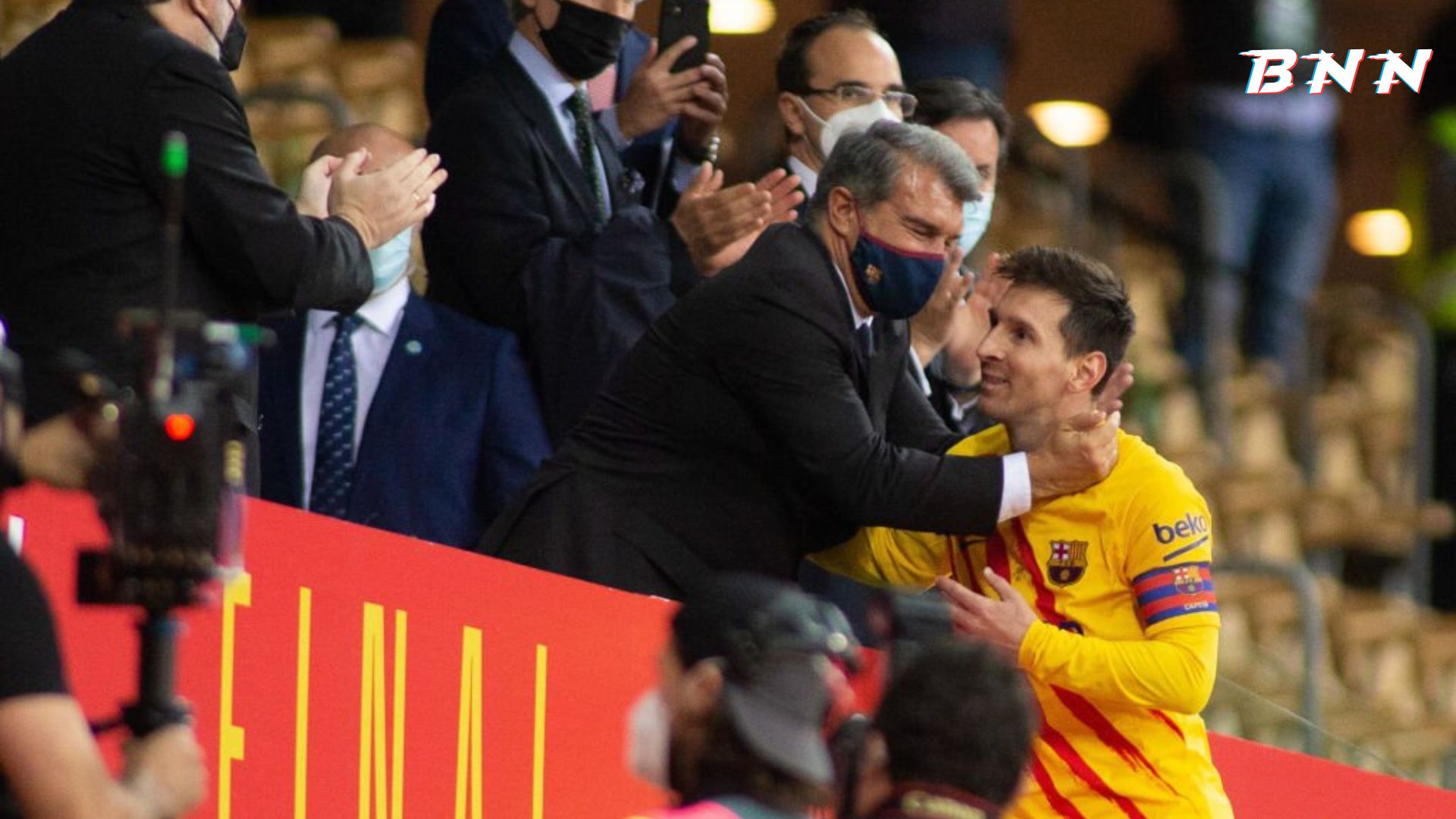 Barcelona president Laporta with Messi