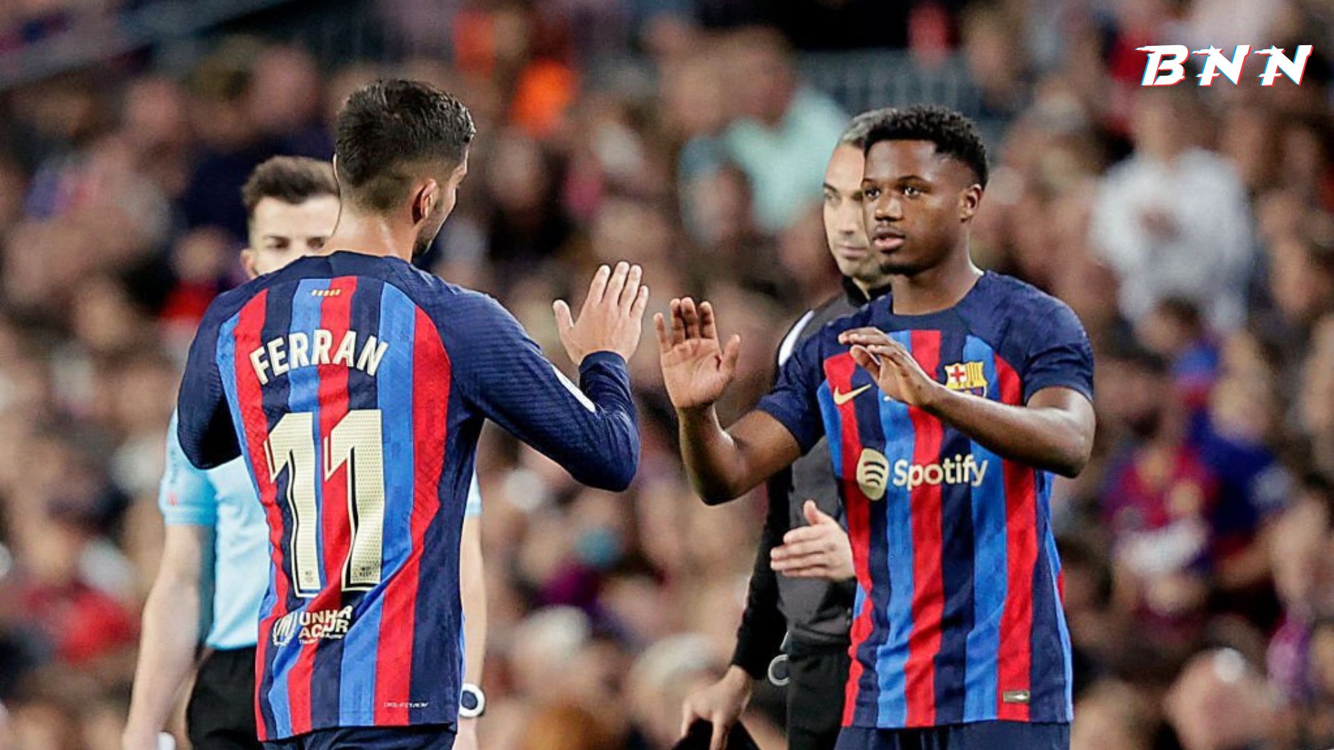 Barcelona forward Ansu Fati with Ferran Torres