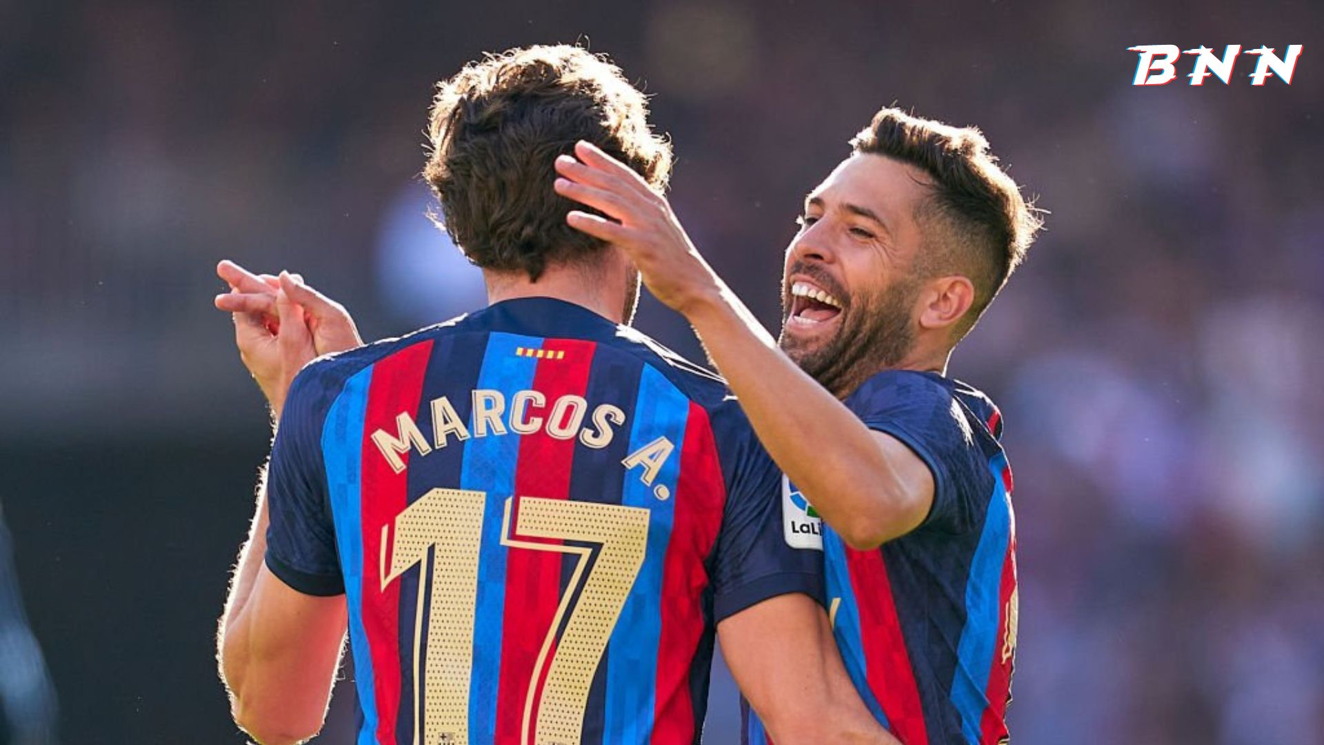 Barcelona defender Jordi Alba with Marcos Alonso