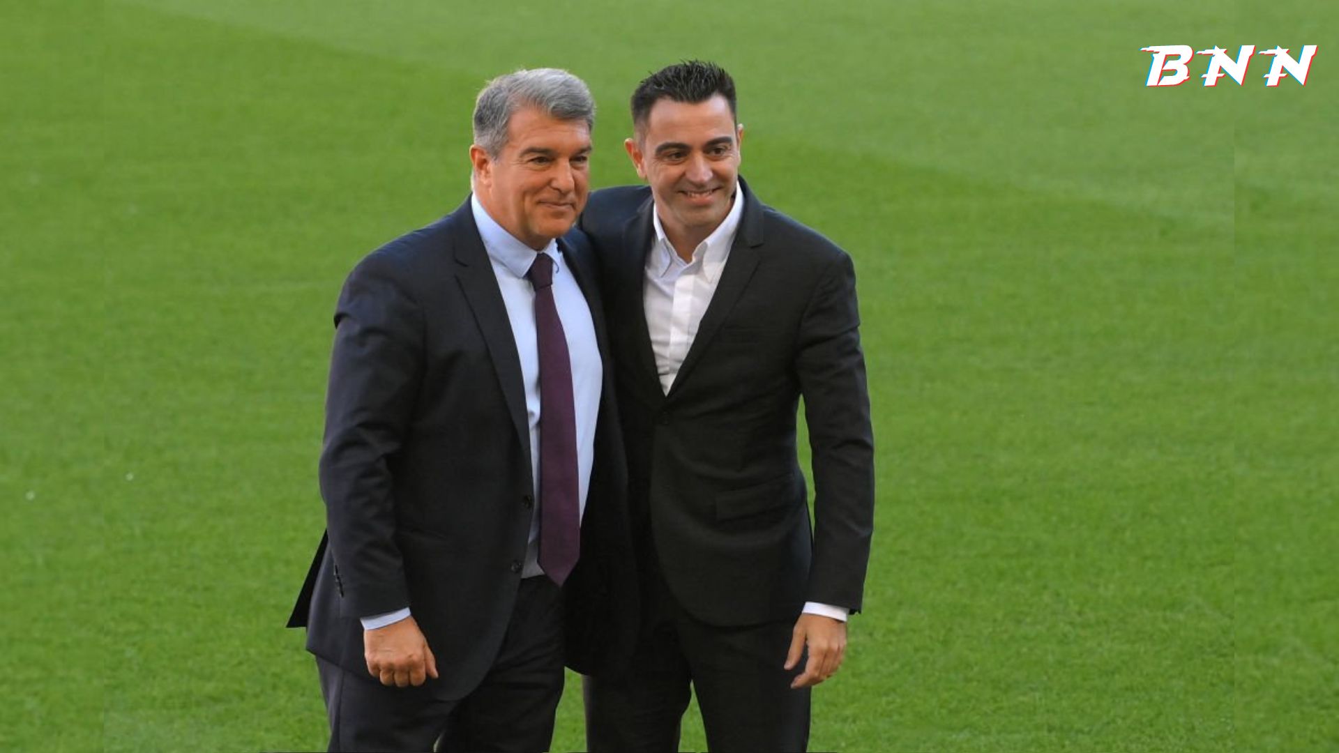 Barcelona President Laporta with Xavi