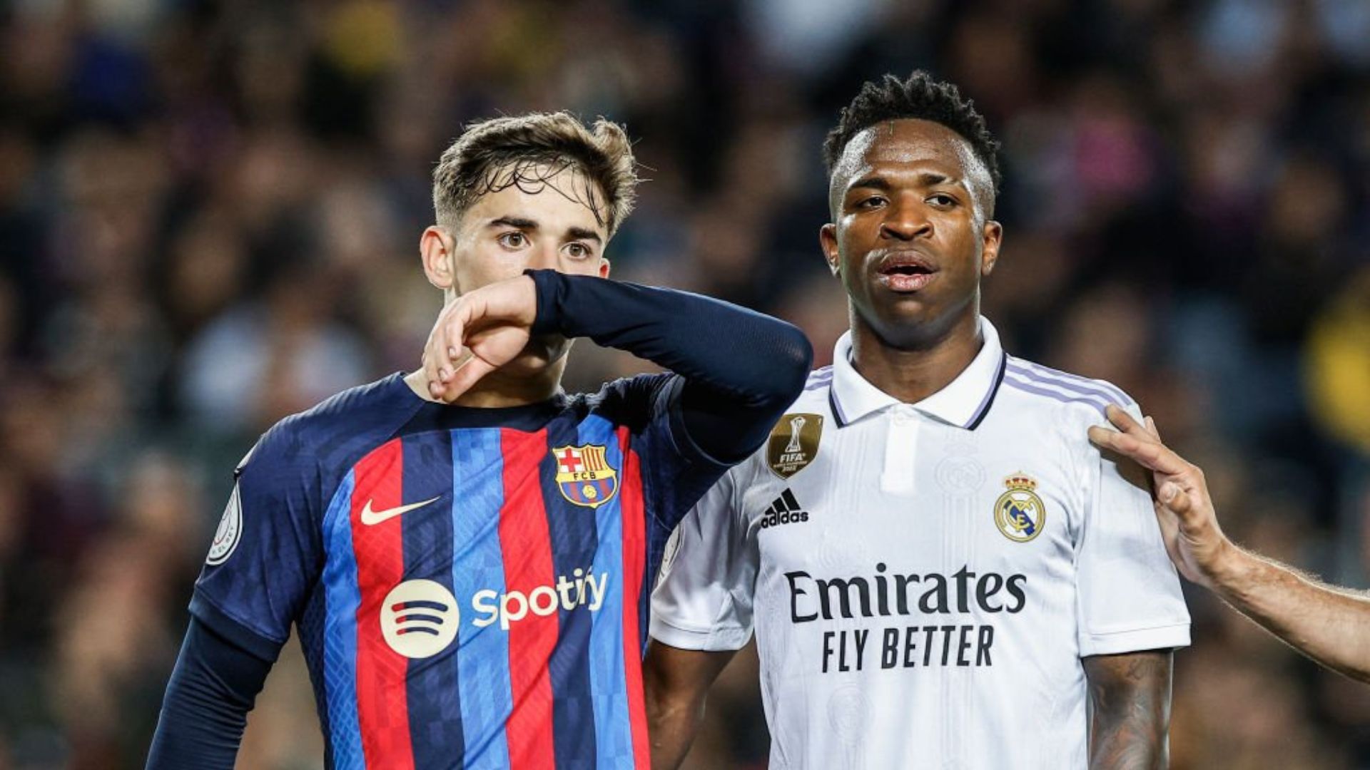 Barcelona youngster Gavi with Real Madrid winger Vini Jr