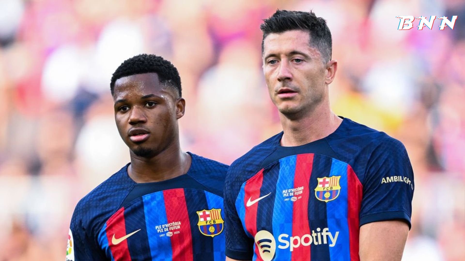 Barcelona forwards Ansu and Lewandowski