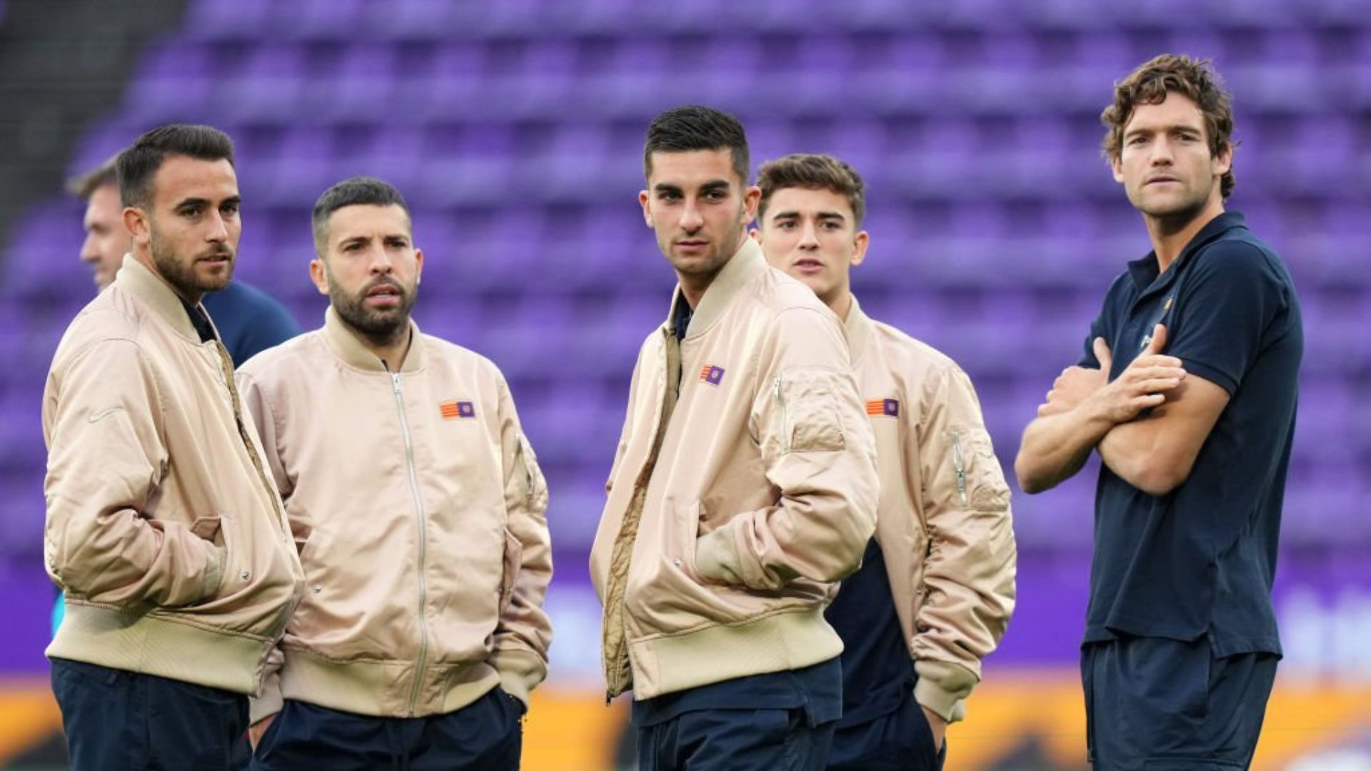 Barcelona players ahead of the match
