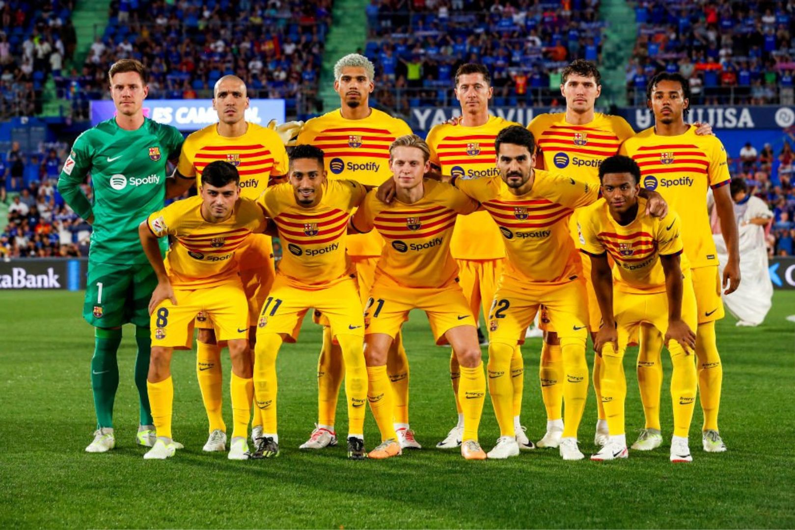 Barcelona players ahead of the game against Getafe