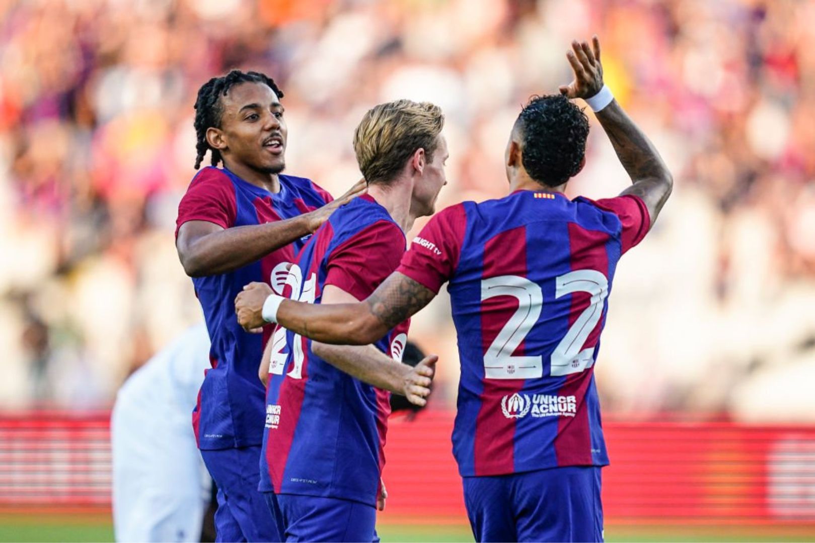 Barcelona players celebrating against Tottenham