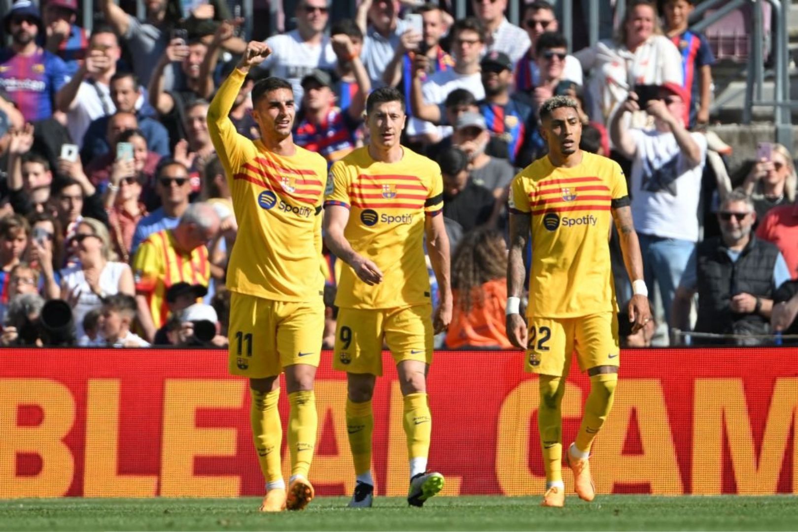 Barcelona forwards Ferran, Lewandowski, Raphinha