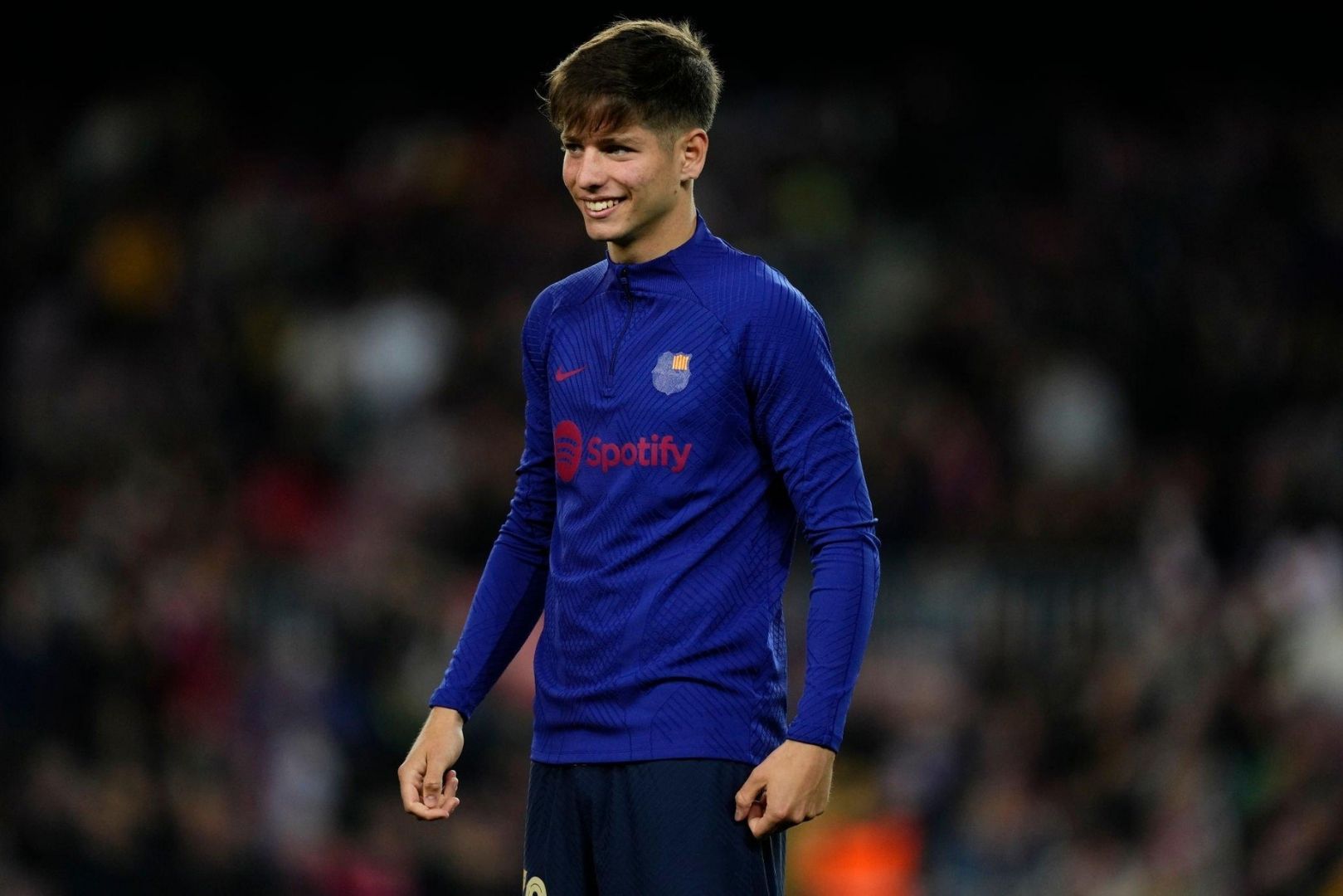 Estanis Pedrola left winger of Barcelona and Spain during the warm-up before the Copa del Rey semi final second leg match between FC Barcelona and Real Madrid at Spotify Camp Nou on April 5, 2023 in Barcelona, Spain.
