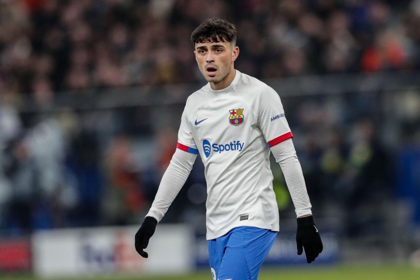 HAMBURG, GERMANY - 2023/11/07: Pedri ( Pedro Gonzalez Lopez) of FC Barcelona seen in action during UEFA Champions League 2023/2024 football match between FC Shakhtar Donetsk and FC Barcelona at Volksparkstadion (Hamburg). Final score; FC Shakhtar 1:0 FC Barcelona.