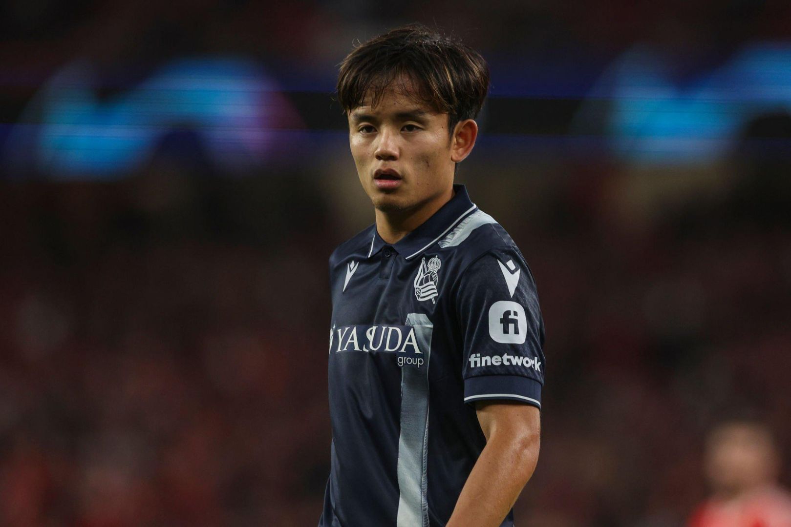 LISBON, PORTUGAL - OCTOBER 24: Takefusa Kubo of Real Sociedad ( Former Barcelona academy player ) during the UEFA Champions League, Group D match between SL Benfica and Real Sociedad at Estadio do Sport Lisboa e Benfica on October 24, 2023 in Lisbon, Portugal.