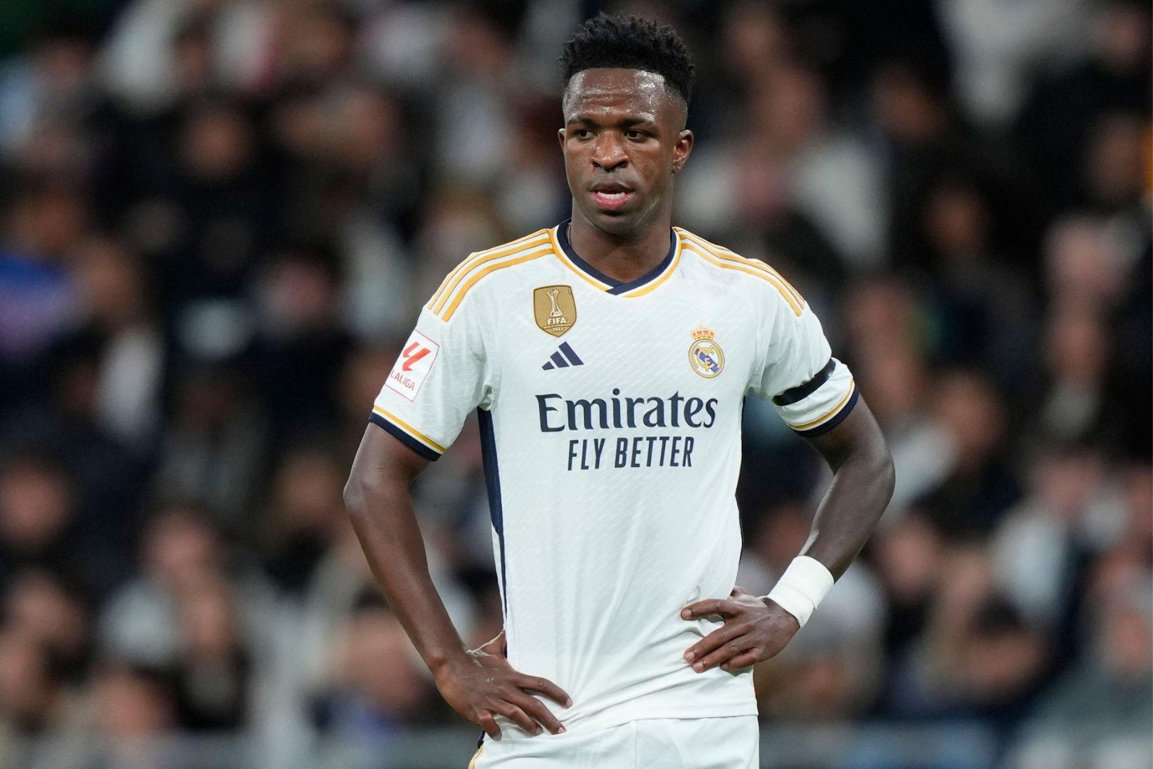 Vinicius Junior of Real Madrid CF during the La Liga match between Real Madrid and Rayo Vallecano played at Santiago Bernabeu Stadium on November 5, 2023 in Madrid, Spain.