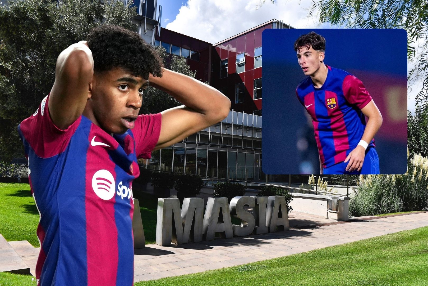 Lamine Yamal and Guille Fernandez of FC Barcelona.