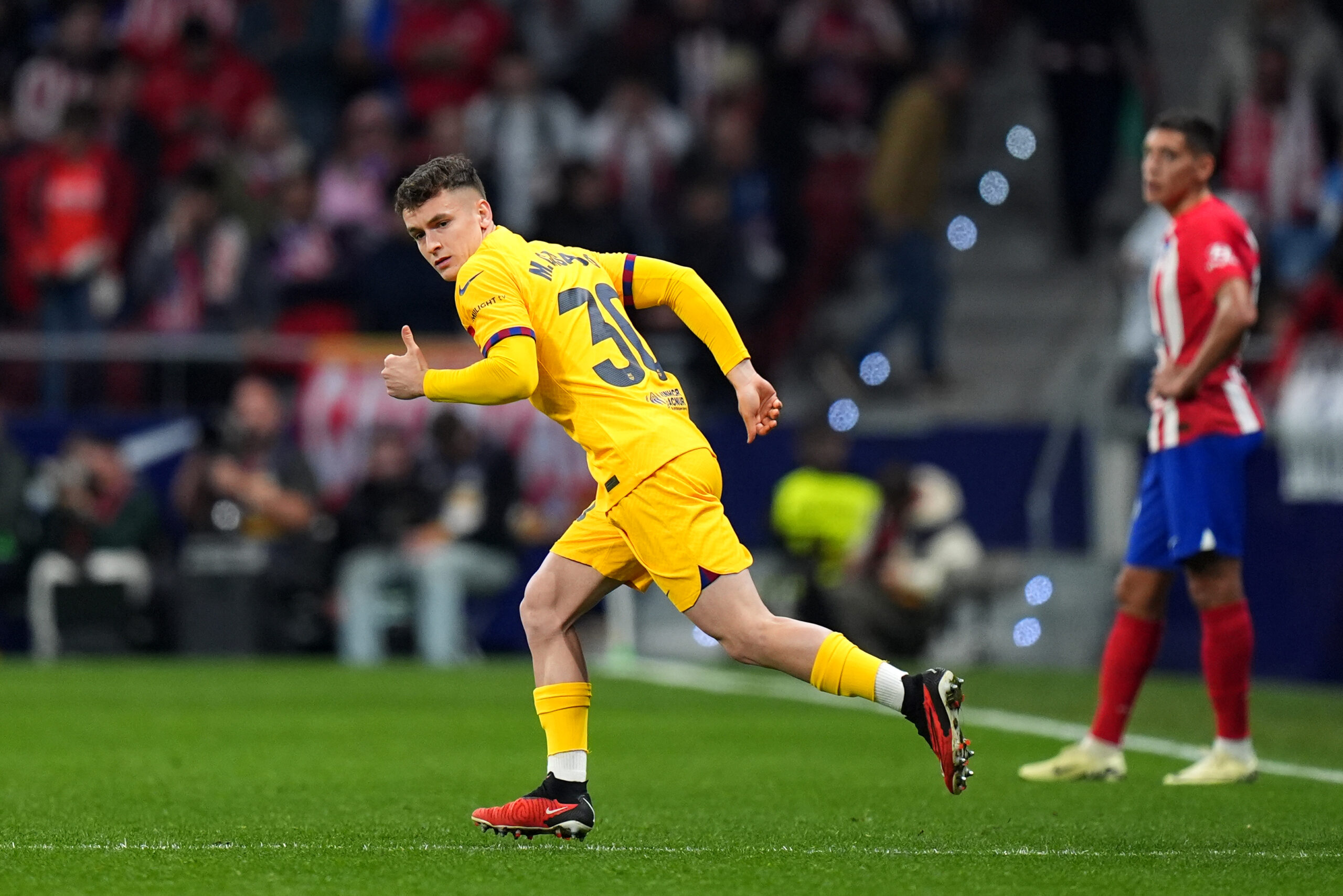MADRID, SPAIN - MARCH 17: Marc Casado of FC Barcelona is substituted on during the LaLiga EA Sports match between Atletico Madrid and FC Barcelona at Civitas Metropolitano Stadium on March 17, 2024 in Madrid, Spain.