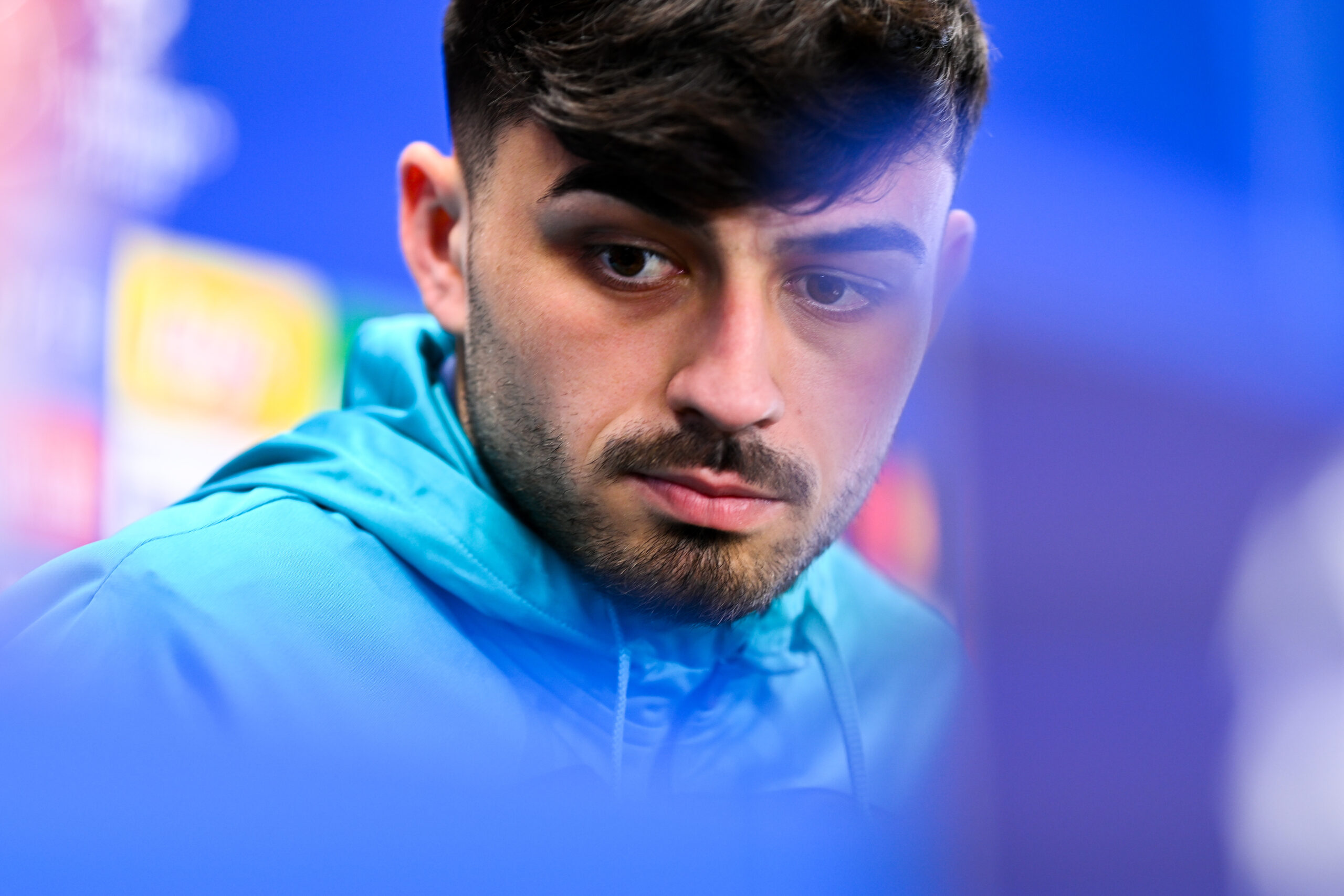 SANT JOAN DESPI, SPAIN - APRIL 15: Pedri of FC Barcelona faces the media during a press conference ahead of their UEFA Champions league Quarter Final 2nd leg match against Paris Saint Germain at Ciutat Esportiva Joan Gamper on April 15, 2024 in Sant Joan Despi, Spain.