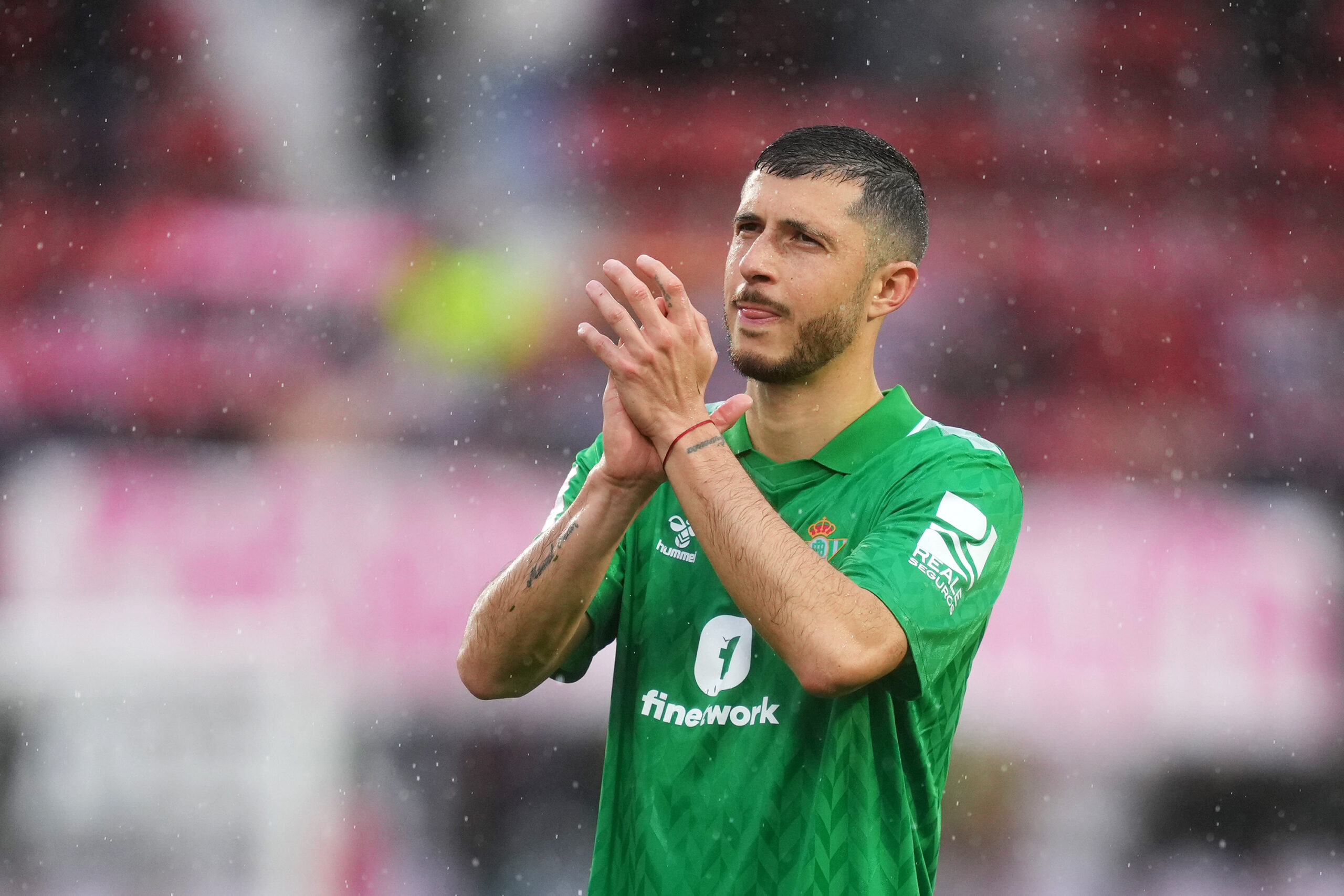 GIRONA, SPAIN - MARCH 31: Guido Rodriguez of Real Betis applauds the fans following the LaLiga EA Sports match between Girona FC and Real Betis at Montilivi Stadium on March 31, 2024 in Girona, Spain.