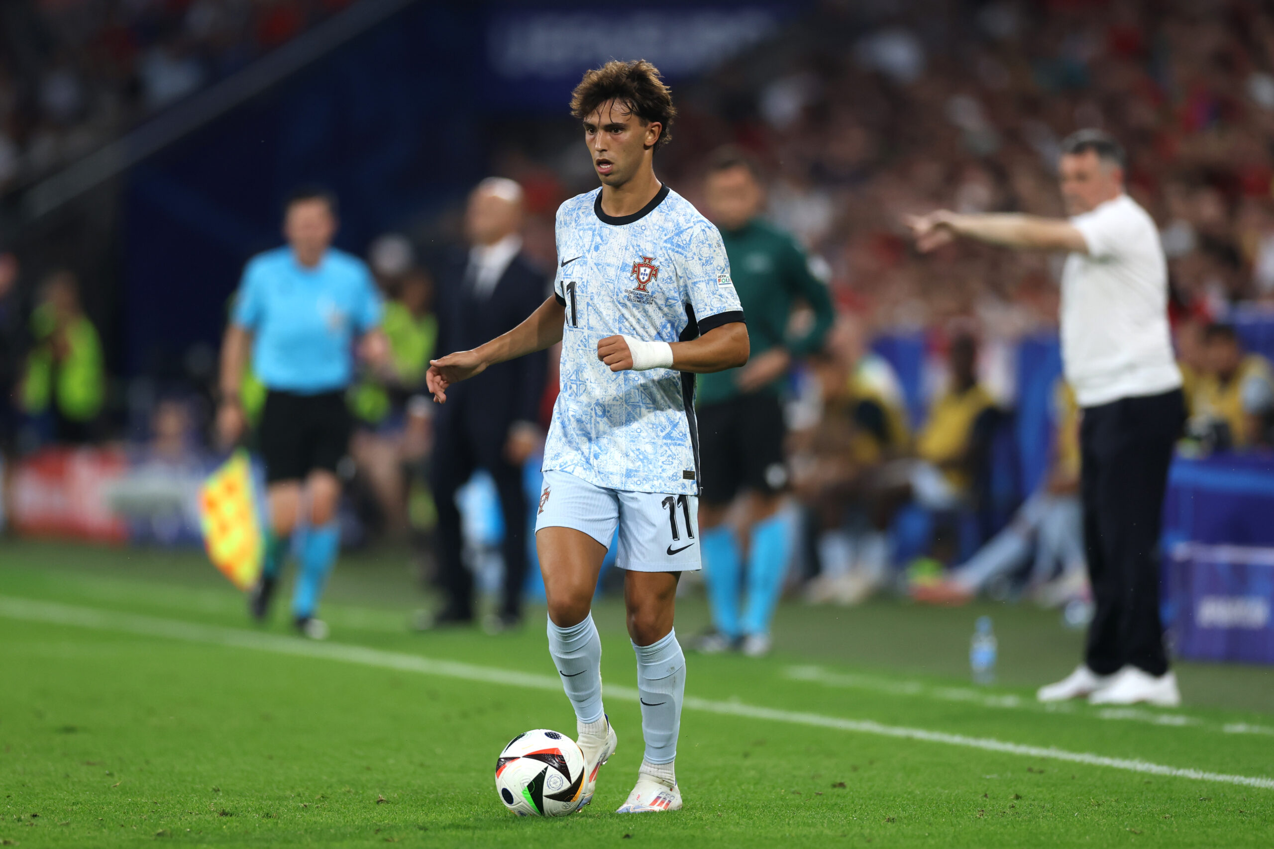 GELSENKIRCHEN, GERMANY - JUNE 26: Joao Felix of Portugal runs with the ball during the UEFA EURO 2024 group stage match between Georgia and Portugal at Arena AufSchalke on June 26, 2024 in Gelsenkirchen, Germany.