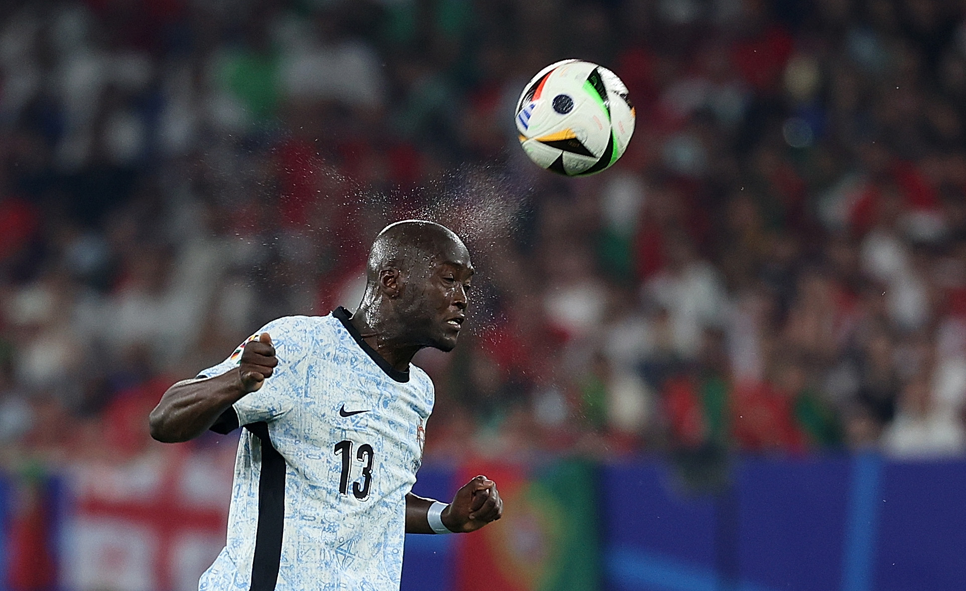 GELSENKIRCHEN, GERMANY - JUNE 26: Danilo Pereira of Portugal heads the ball during the UEFA EURO 2024 group stage match between Georgia and Portugal at Arena AufSchalke on June 26, 2024 in Gelsenkirchen, Germany.