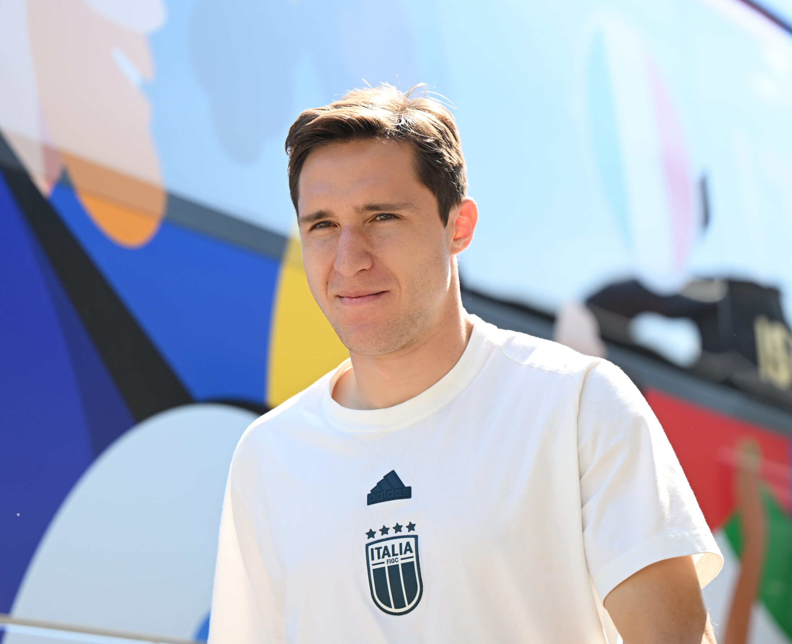 ISERLOHN, GERMANY - JUNE 26: Federico Chiesa of Italy arrives at Hemberg-Stadion prior to the Italy training session on June 26, 2024 in Iserlohn, Germany.