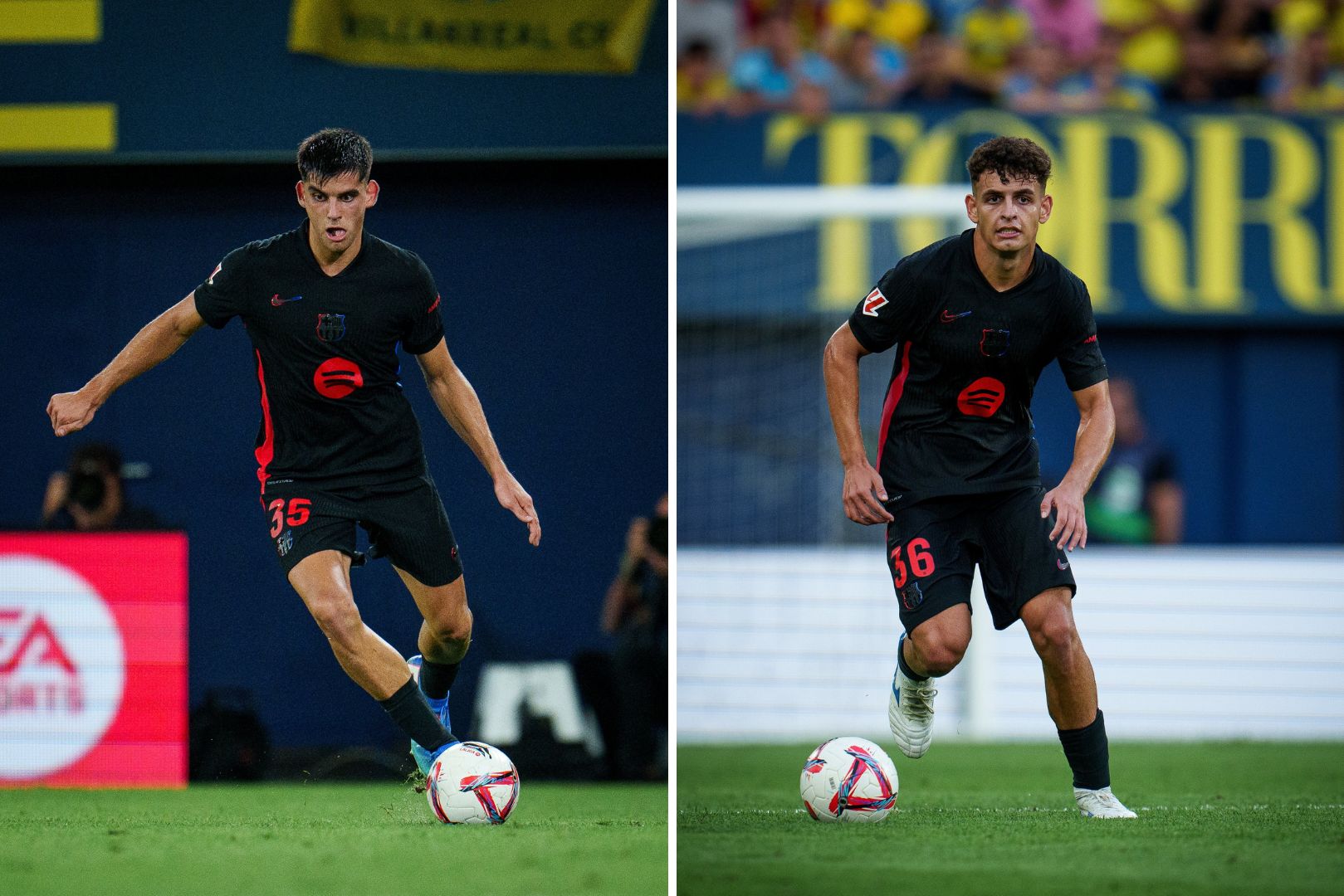 Barcelona youngsters Gerard Martín and Sergi Domínguez during the game against Villarreal.