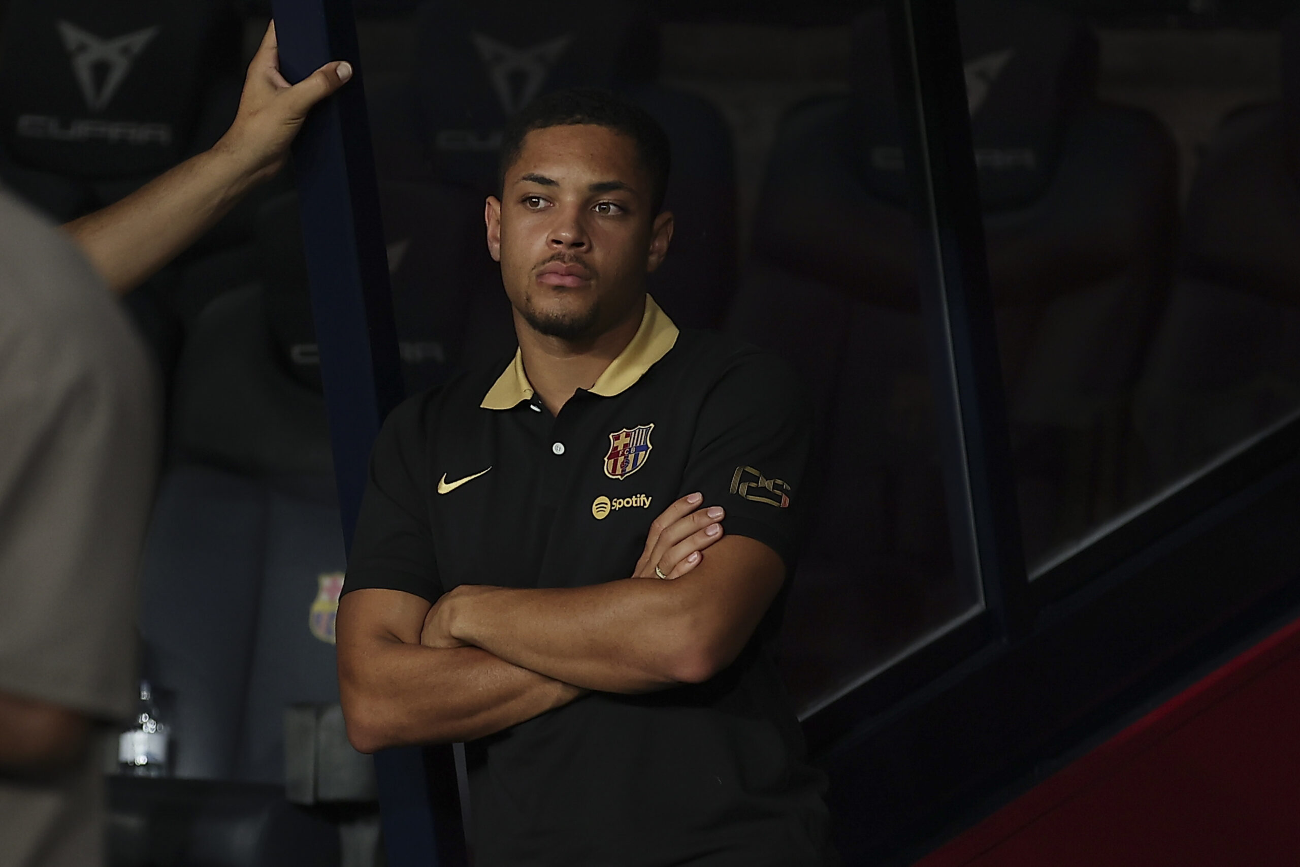 BARCELONA, SPAIN - AUGUST 12: Vitor Roque of FC Barcelona looks on after the Joan Gamper Trophy match between FC Barcelona and AS Monaco at Estadi Olimpic Lluis Companys on August 12, 2024 in Barcelona, Spain.