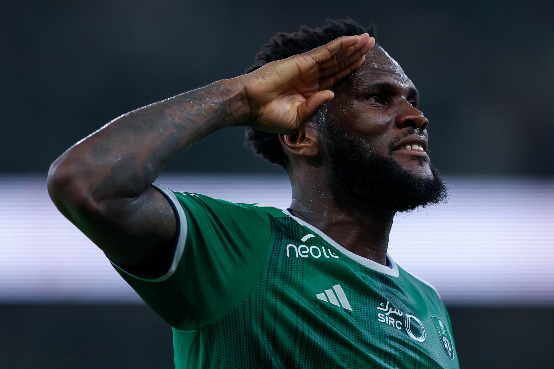 JEDDAH, SAUDI ARABIA - MAY 18: Franck Kessie of Al Ahli celebrates after scoring the 5th goal during the Saudi Pro League match between Al-Ahli SFC and Abha Club at King Abdullah Sports City on May 18, 2024 in Jeddah, Saudi Arabia.