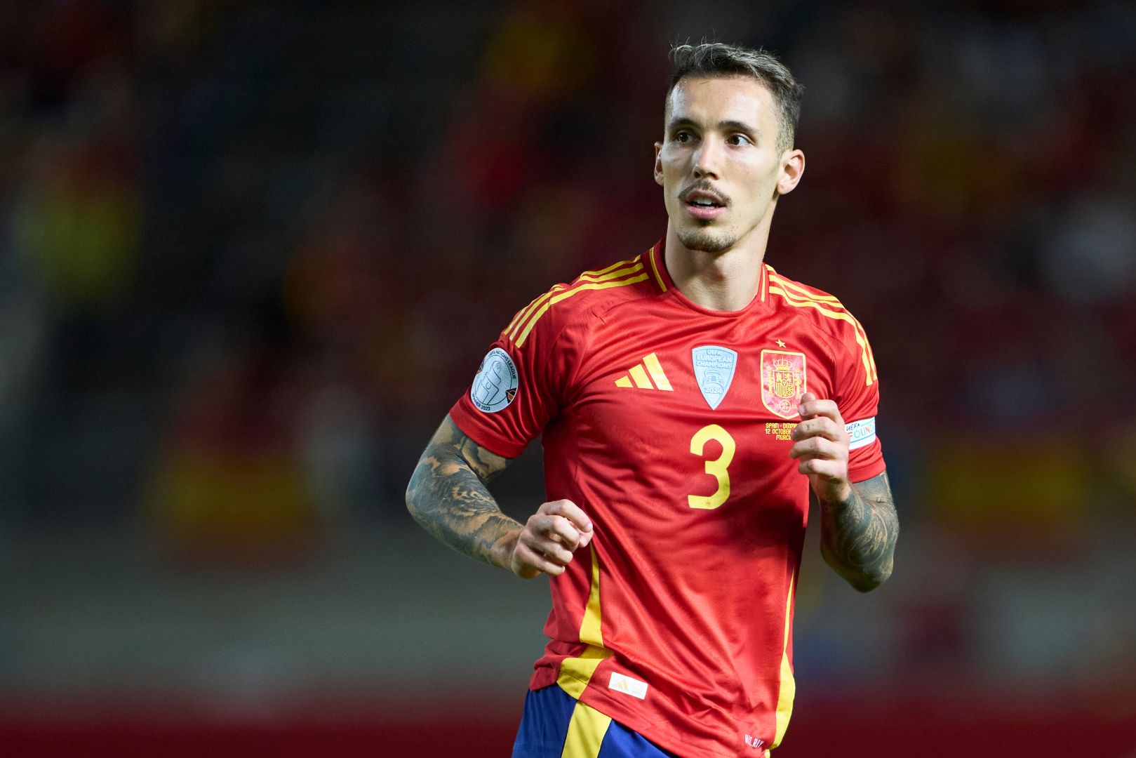 MURCIA, SPAIN - OCTOBER 12: Alex Grimaldo of Spain looks on during the UEFA Nations League 2024/25 League A Group A4 match between Spain and Denmark at Estadio Enrique Roca on October 12, 2024 in Murcia, Spain.