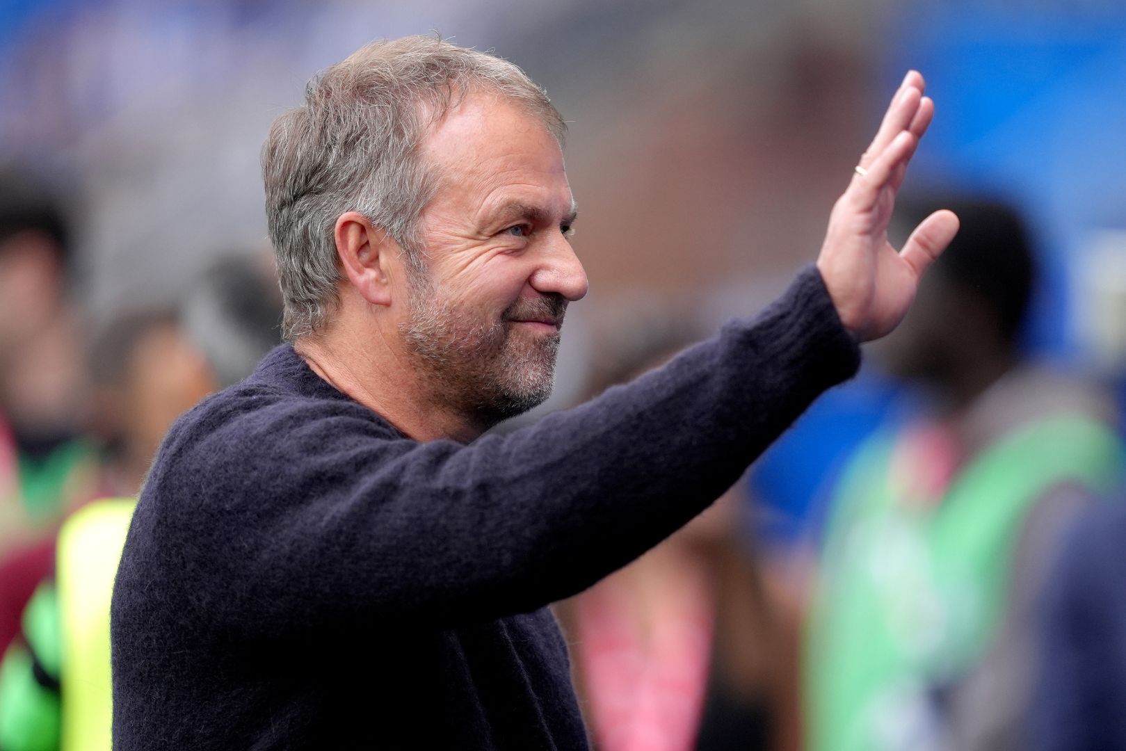VITORIA-GASTEIZ, SPAIN - OCTOBER 06: Hansi Flick, Head Coach of FC Barcelona, reacts prior to the LaLiga match between Deportivo Alaves and FC Barcelona at Estadio de Mendizorroza on October 06, 2024 in Vitoria-Gasteiz, Spain.