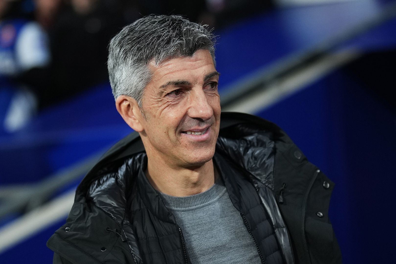 BARCELONA, SPAIN - FEBRUARY 13: Imanol Alguacil, Head Coach of Real Sociedad, looks on prior to the LaLiga Santander match between RCD Espanyol and Real Sociedad at RCDE Stadium on February 13, 2023 in Barcelona, Spain.