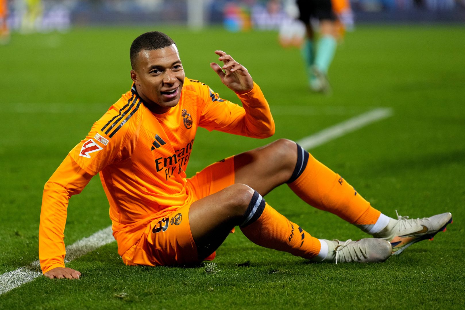 LEGANES, SPAIN - NOVEMBER 24: Kylian Mbappe of Real Madrid reacts during the LaLiga match between CD Leganes and Real Madrid CF at Estadio Municipal de Butarque on November 24, 2024 in Leganes, Spain.
