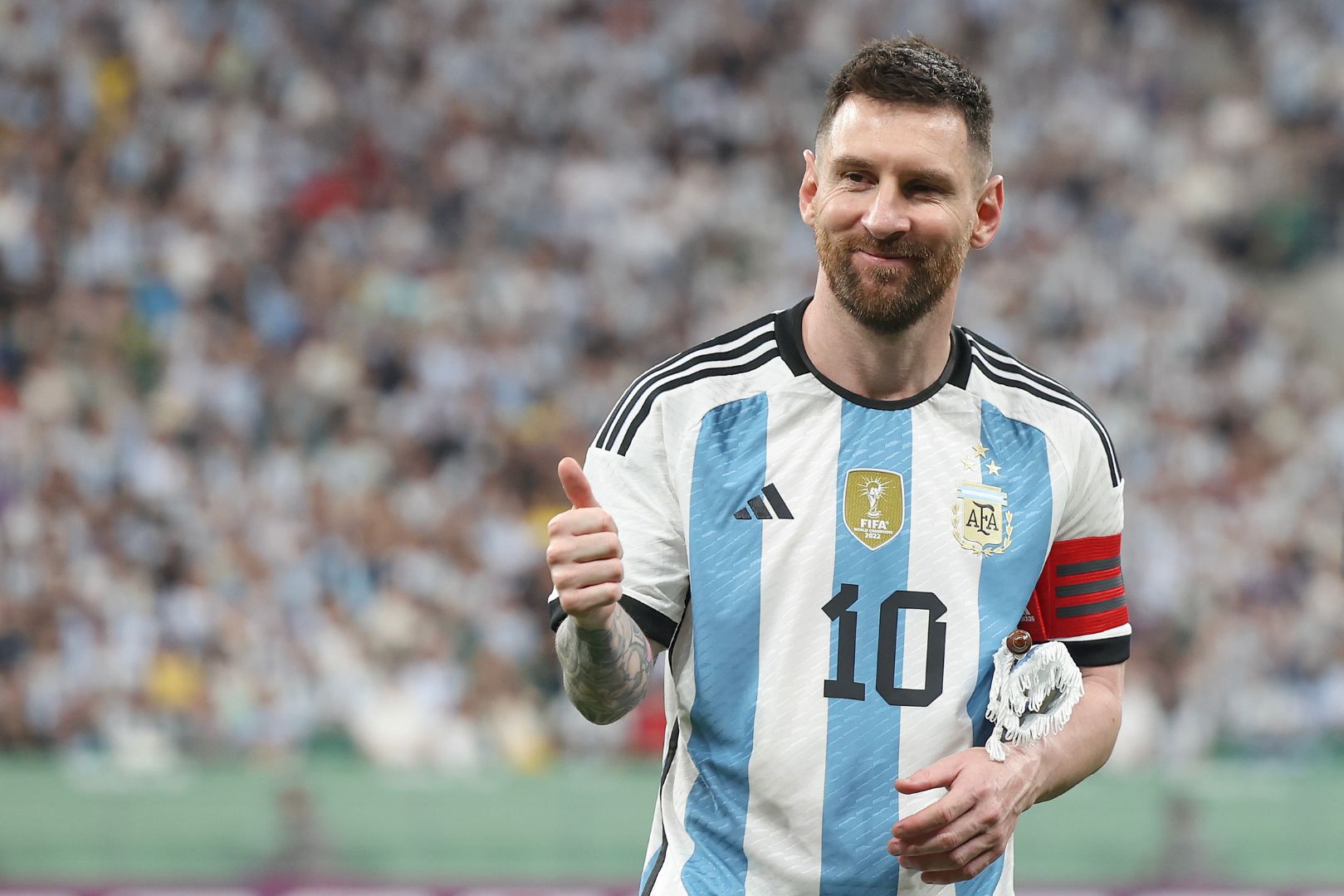BEIJING, CHINA - JUNE 15: Lionel Messi of Argentina reacts during the international friendly match between Argentina and Australia at Workers Stadium on June 15, 2023 in Beijing, China.