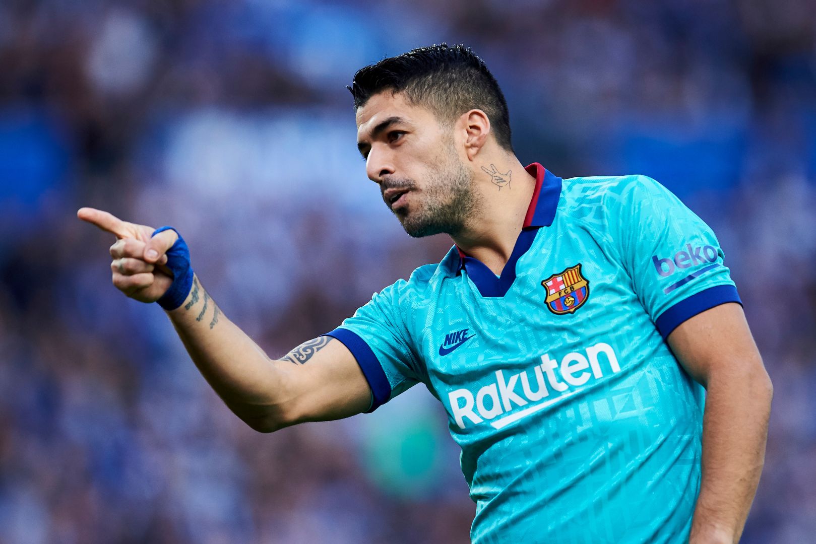 SAN SEBASTIAN, SPAIN - DECEMBER 14: Luis Suarez of FC Barcelona celebrates after scoring his team's second goal during the Liga match between Real Sociedad and FC Barcelona at Estadio Anoeta on December 14, 2019 in San Sebastian, Spain.