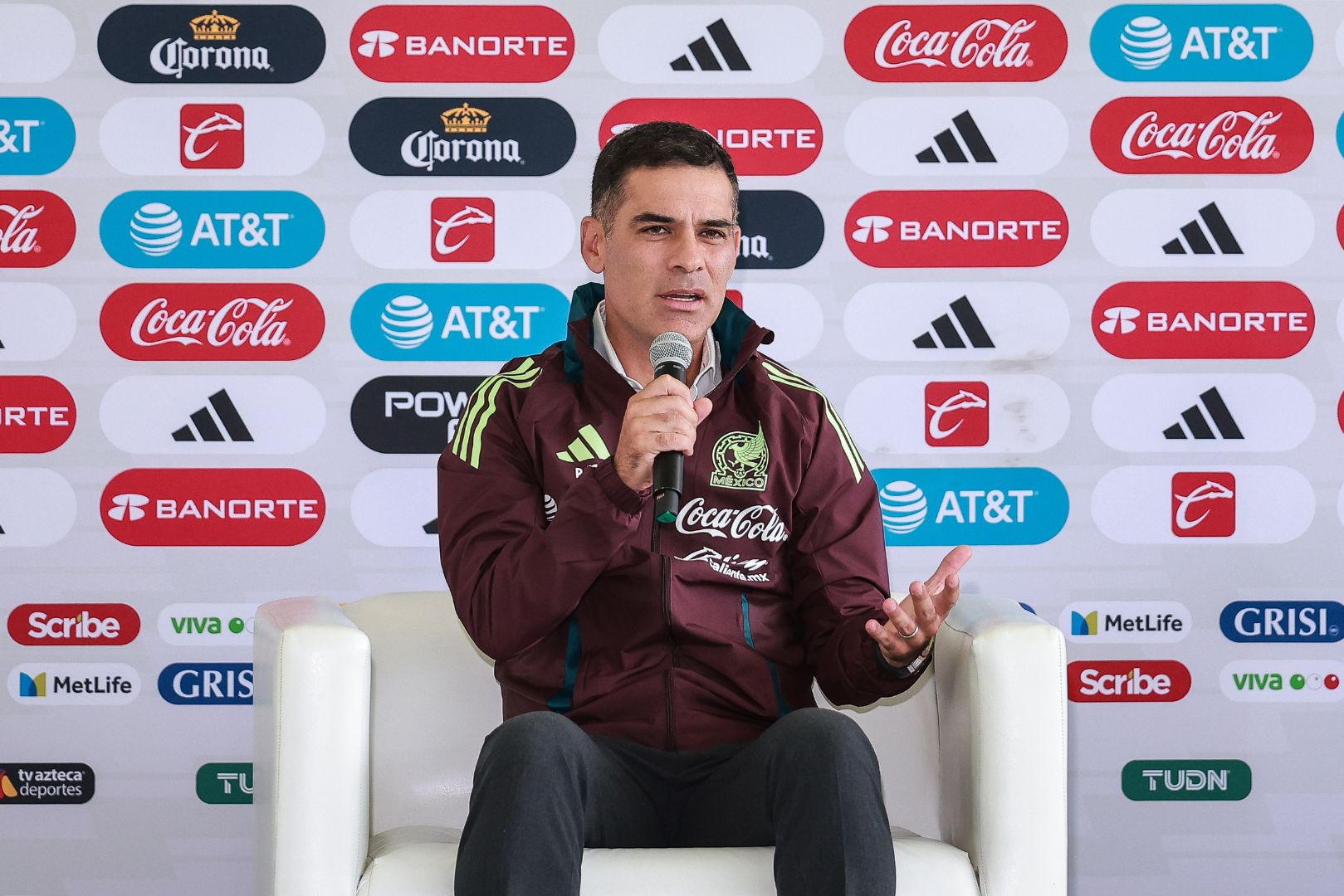 MEXICO CITY, MEXICO - AUGUST 01: Rafael Marquez, new auxiliary coach of Mexican Selection speaks during the unveiling of the new coaching staff at Centro de Alto Rendimiento' (CAR) on August 01, 2024 in Mexico City, Mexico.