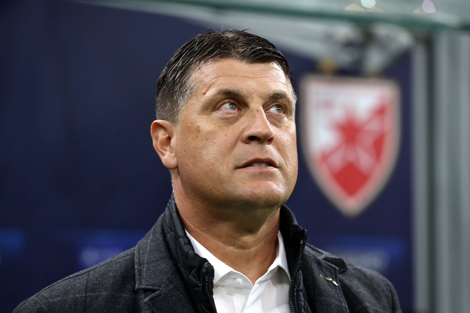 MILAN, ITALY - OCTOBER 01: Vladan Milojevic, Head Coach of FK Crvena Zvezda, looks on prior to the UEFA Champions League 2024/25 League Phase MD2 match between FC Internazionale Milano and FK Crvena Zvezda at Stadio San Siro on October 01, 2024 in Milan, Italy.