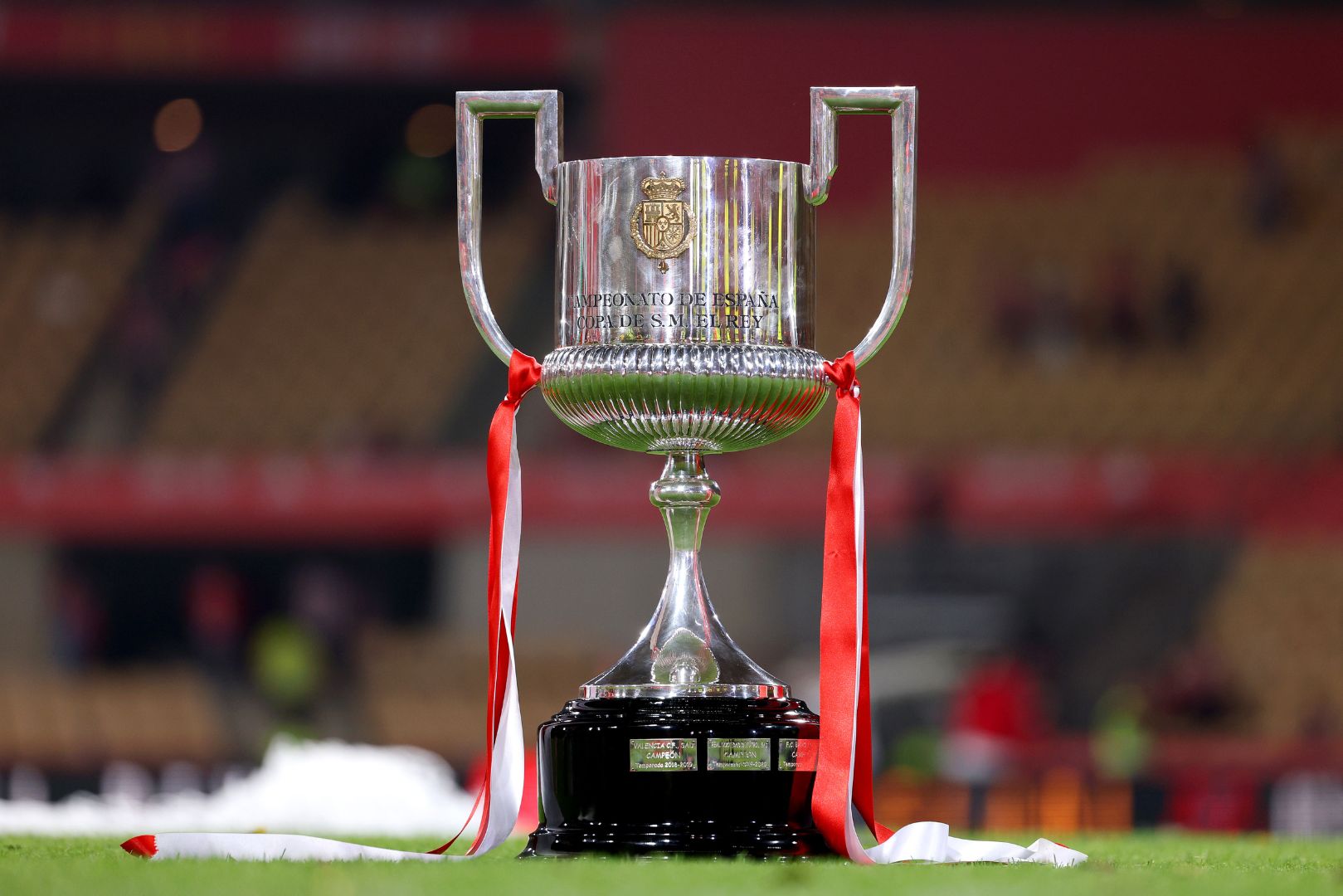 SEVILLE, SPAIN - APRIL 06: A detailed view of the Copa Del Rey trophy following the Copa Del Rey Final between Athletic Club and Real Mallorca at Estadio de La Cartuja on April 06, 2024 in Seville, Spain.