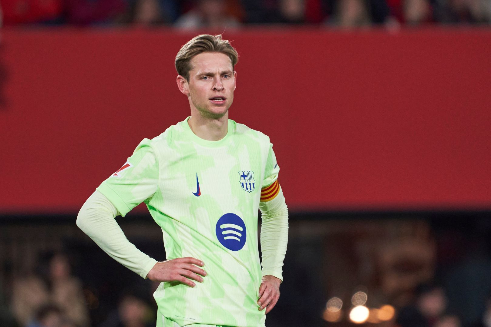 MALLORCA, SPAIN - DECEMBER 03: Frenkie de Jong of FC Barcelona looks on during the LaLiga match between RCD Mallorca and FC Barcelona at Estadi de Son Moix on December 03, 2024 in Mallorca, Spain.