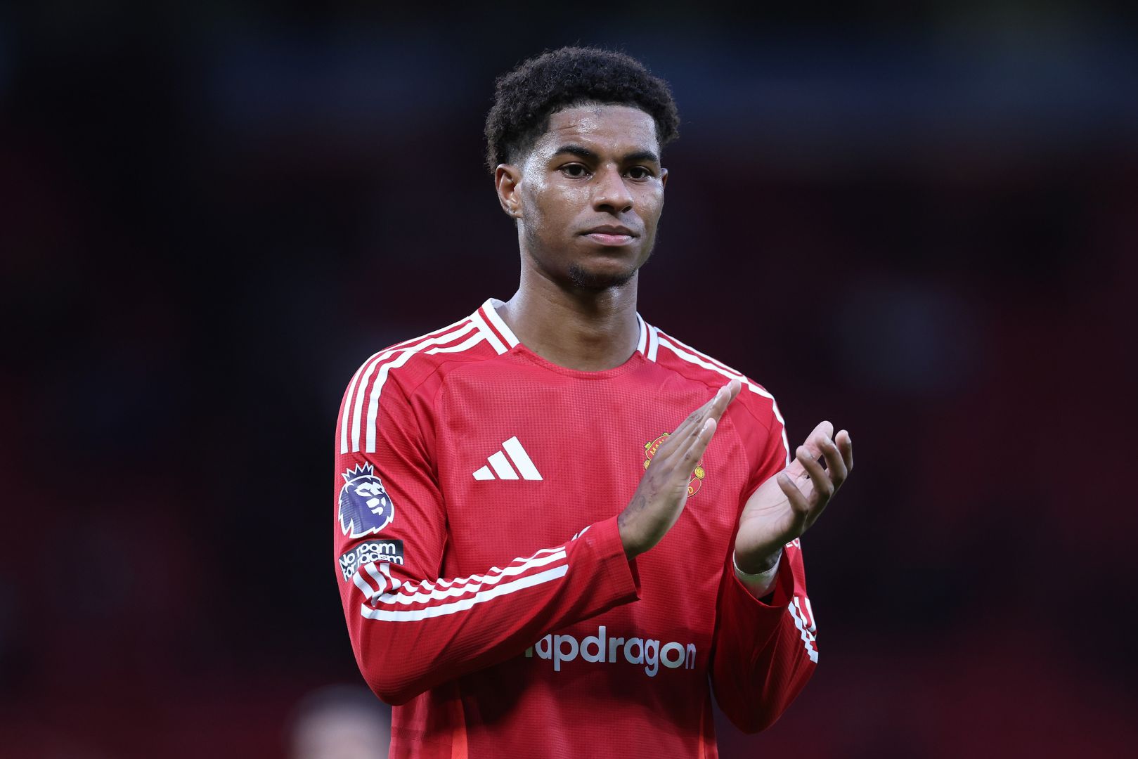 MANCHESTER, ENGLAND - DECEMBER 01: Marcus Rashford of Manchester United after the Premier League match between Manchester United FC and Everton FC at Old Trafford on December 01, 2024 in Manchester, England.